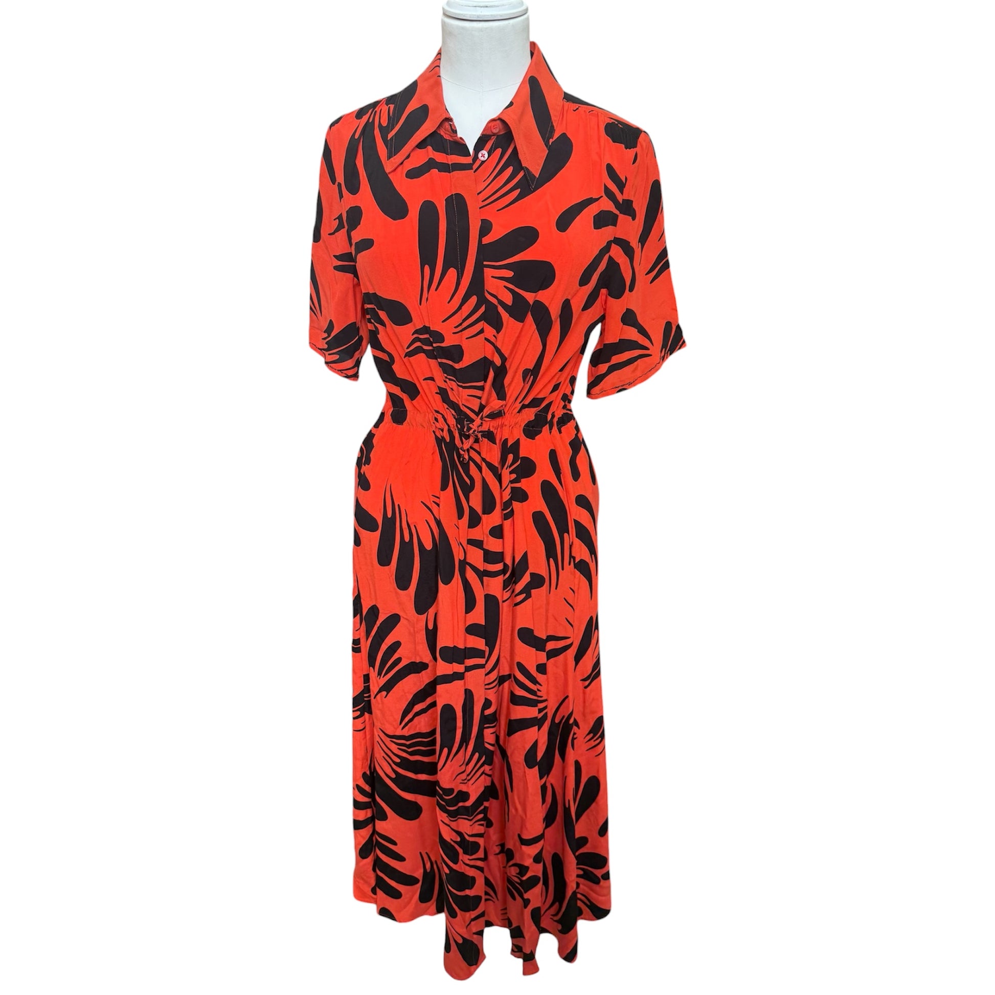Autograph red and black print belted button short sleeve maxi dress