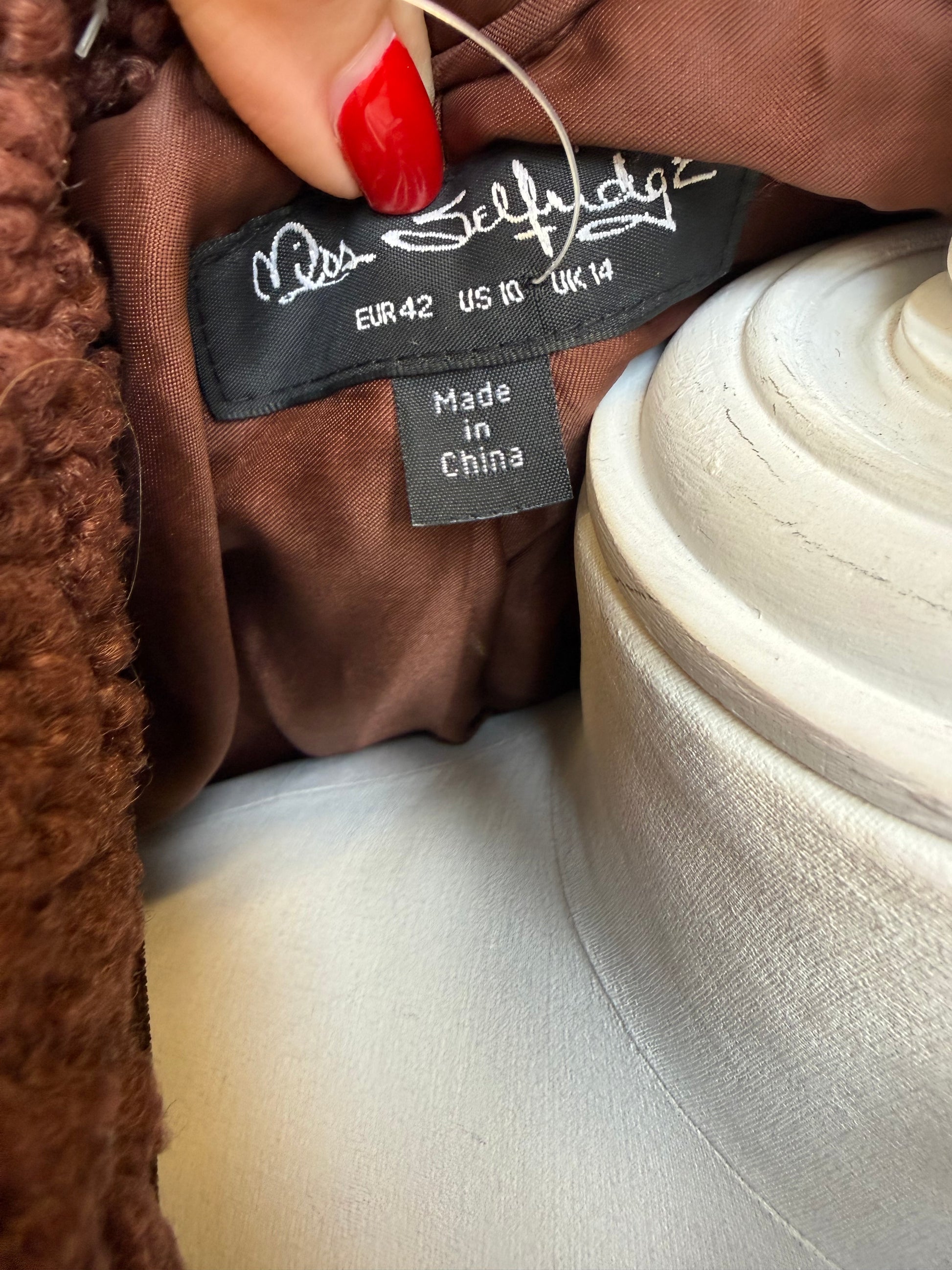 Miss Selfridge brown teddy bear coat