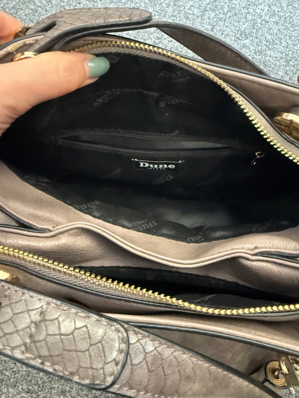 Dune snakeskin handbag