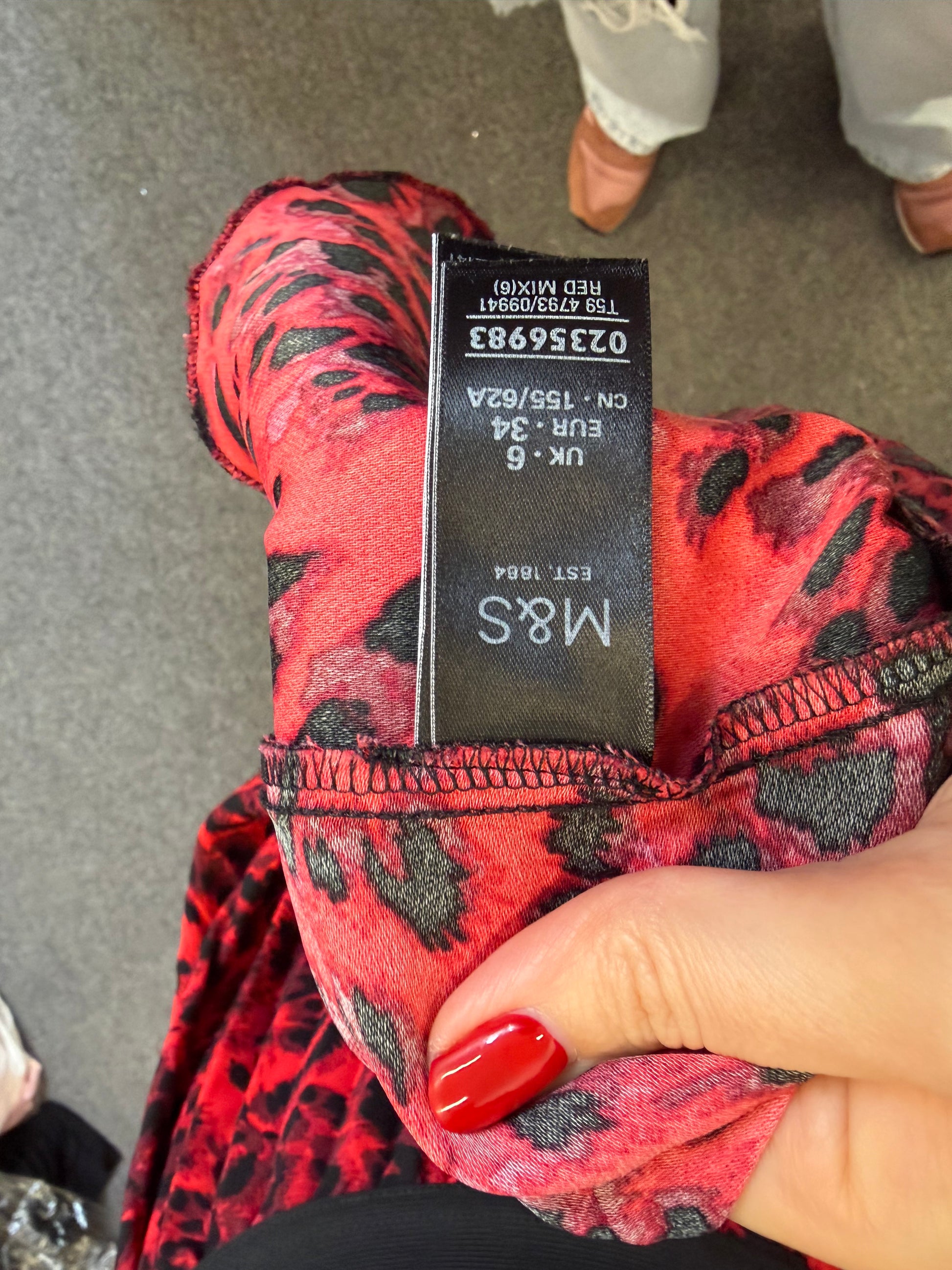M&S red animal print pleated midi skirt