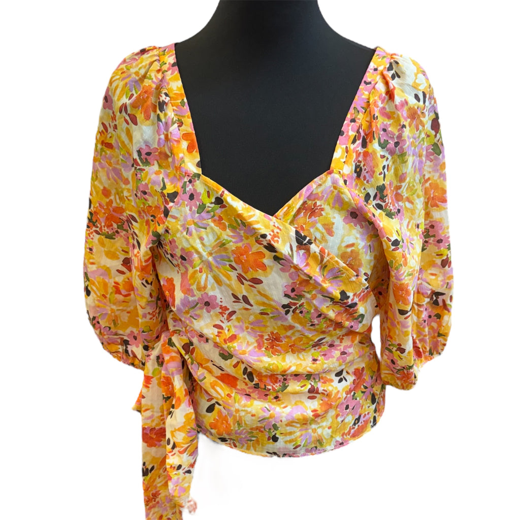 George floral pouffe sleeve wrap top