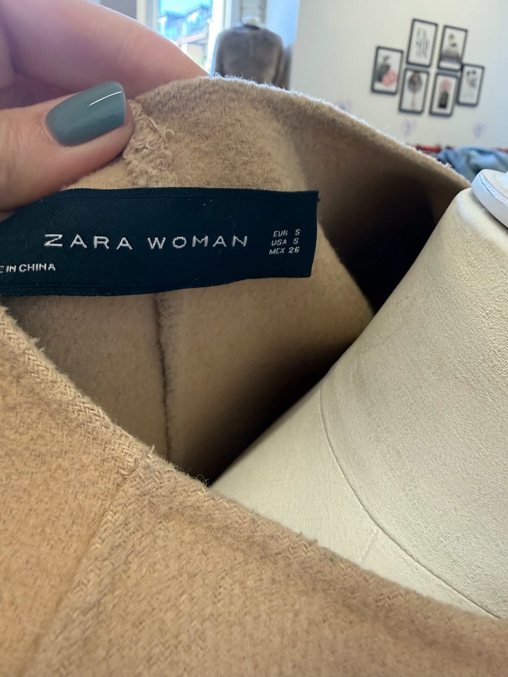 Zara camel collarless jacket