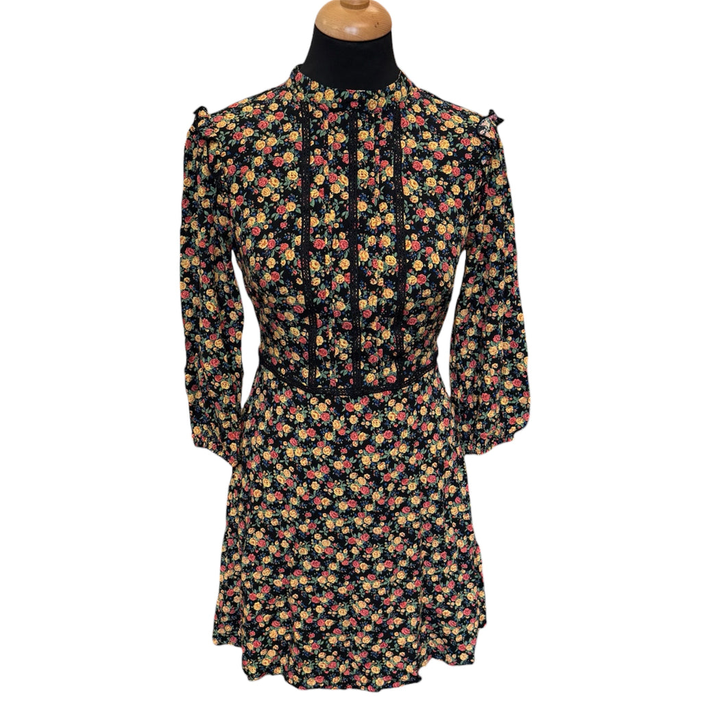 Oasis red and yellow floral high neck long sleeve mini dress