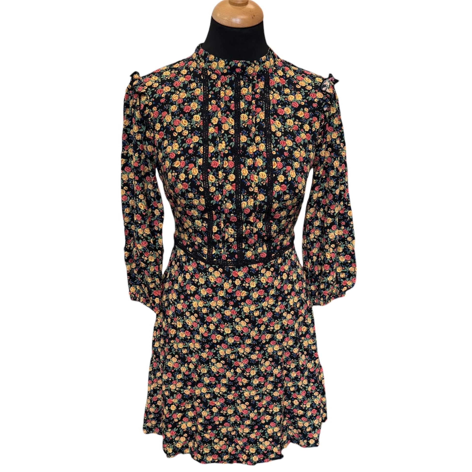 Oasis red and yellow floral high neck long sleeve mini dress
