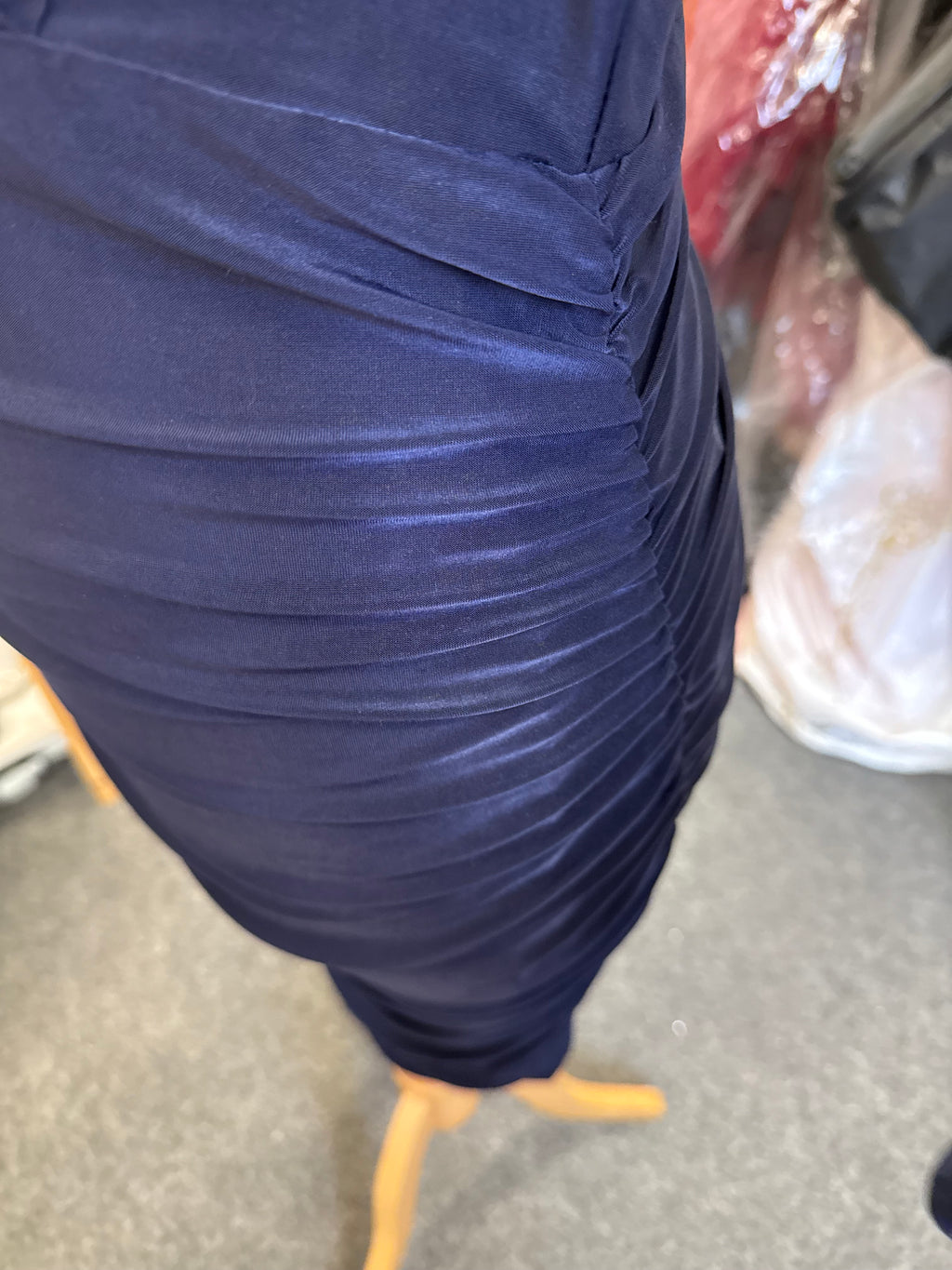 AX Paris navy long sleeved rusche dress