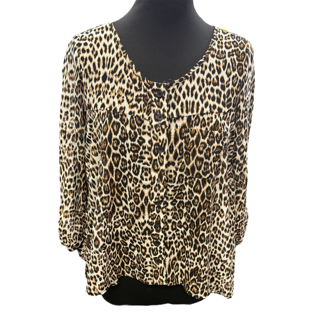 Red London animal print button blouse