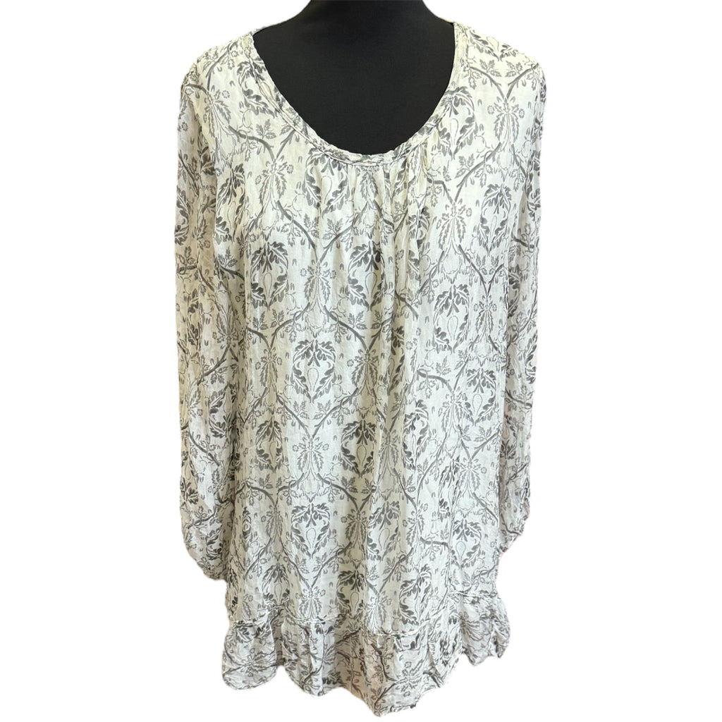 H Trend silk blend long sleeve longline top