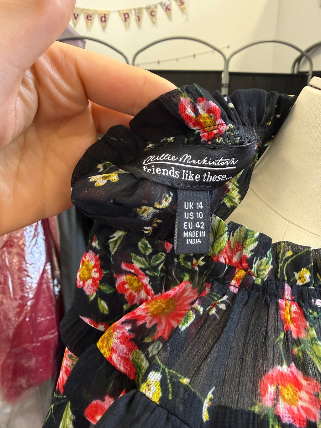 Friends Like These sheer floral high neck tie blouse
