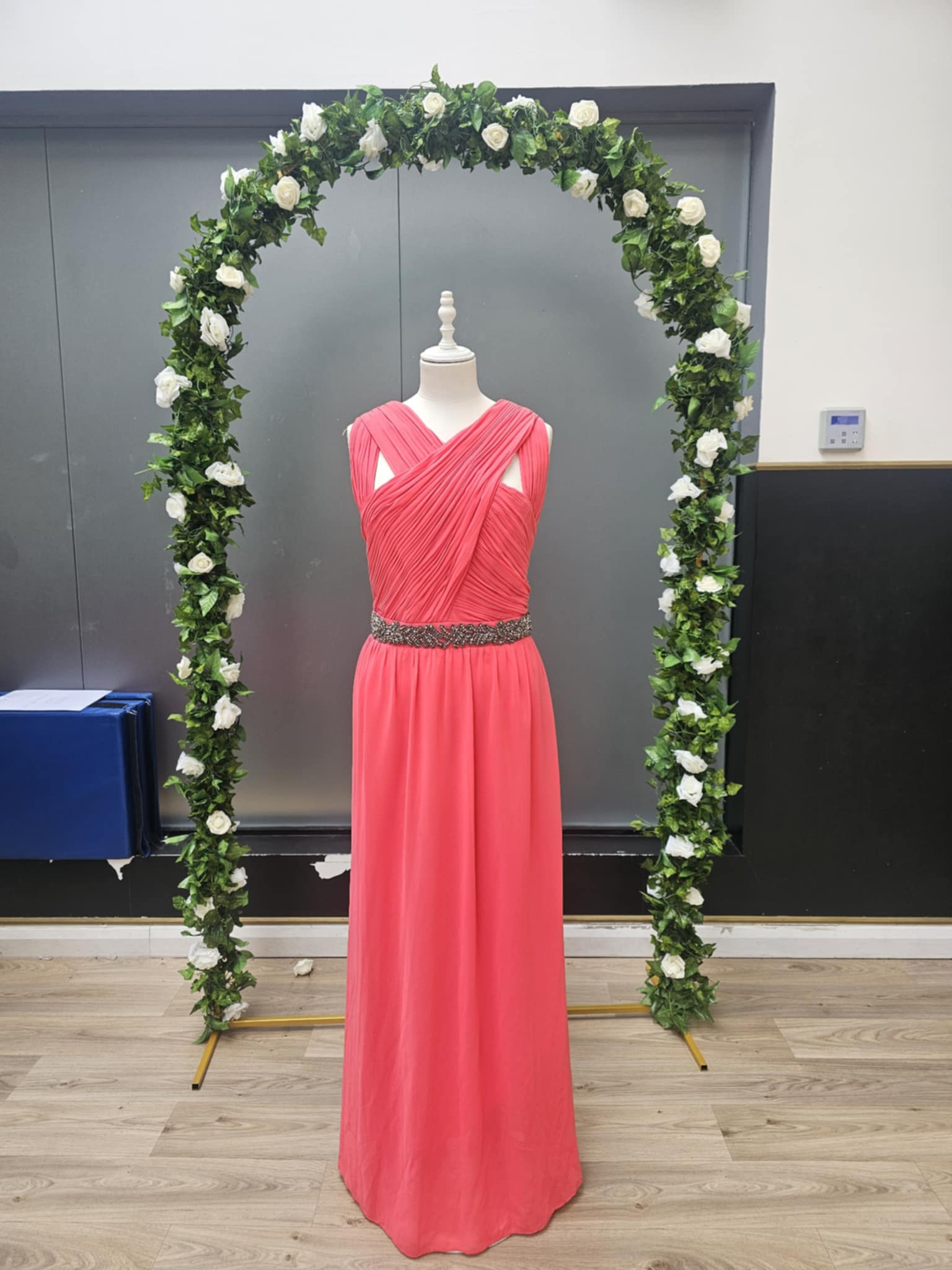 Coral cross top full length dress