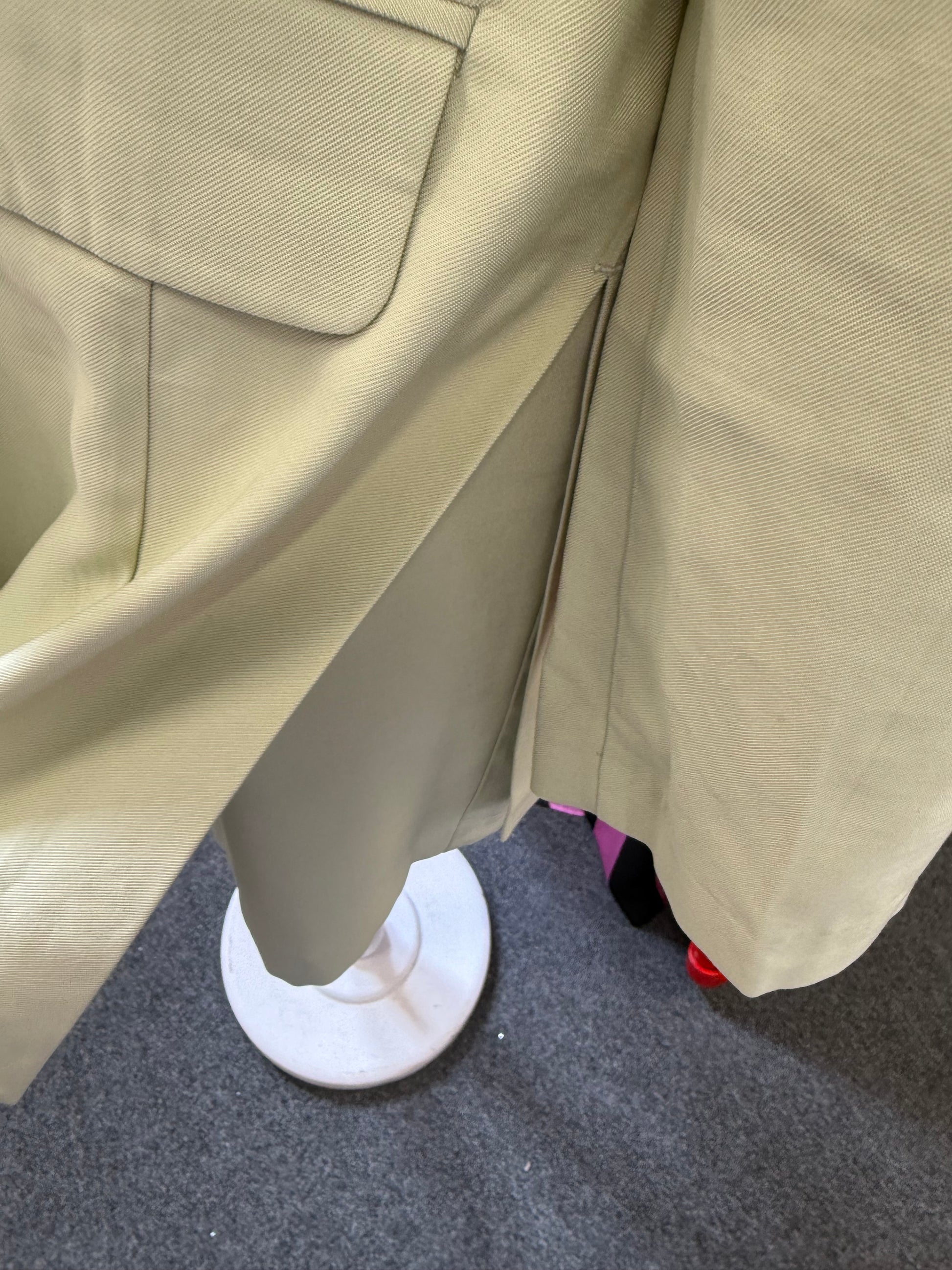 Pale green short suit with longline belted blazer