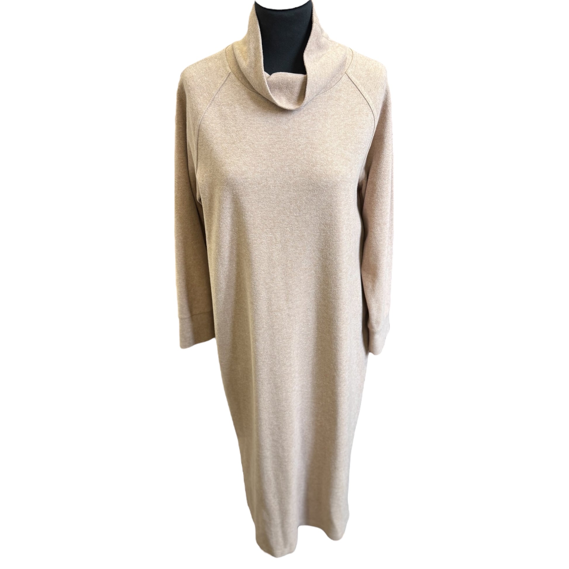 Beige high neck long sleeve knit dress