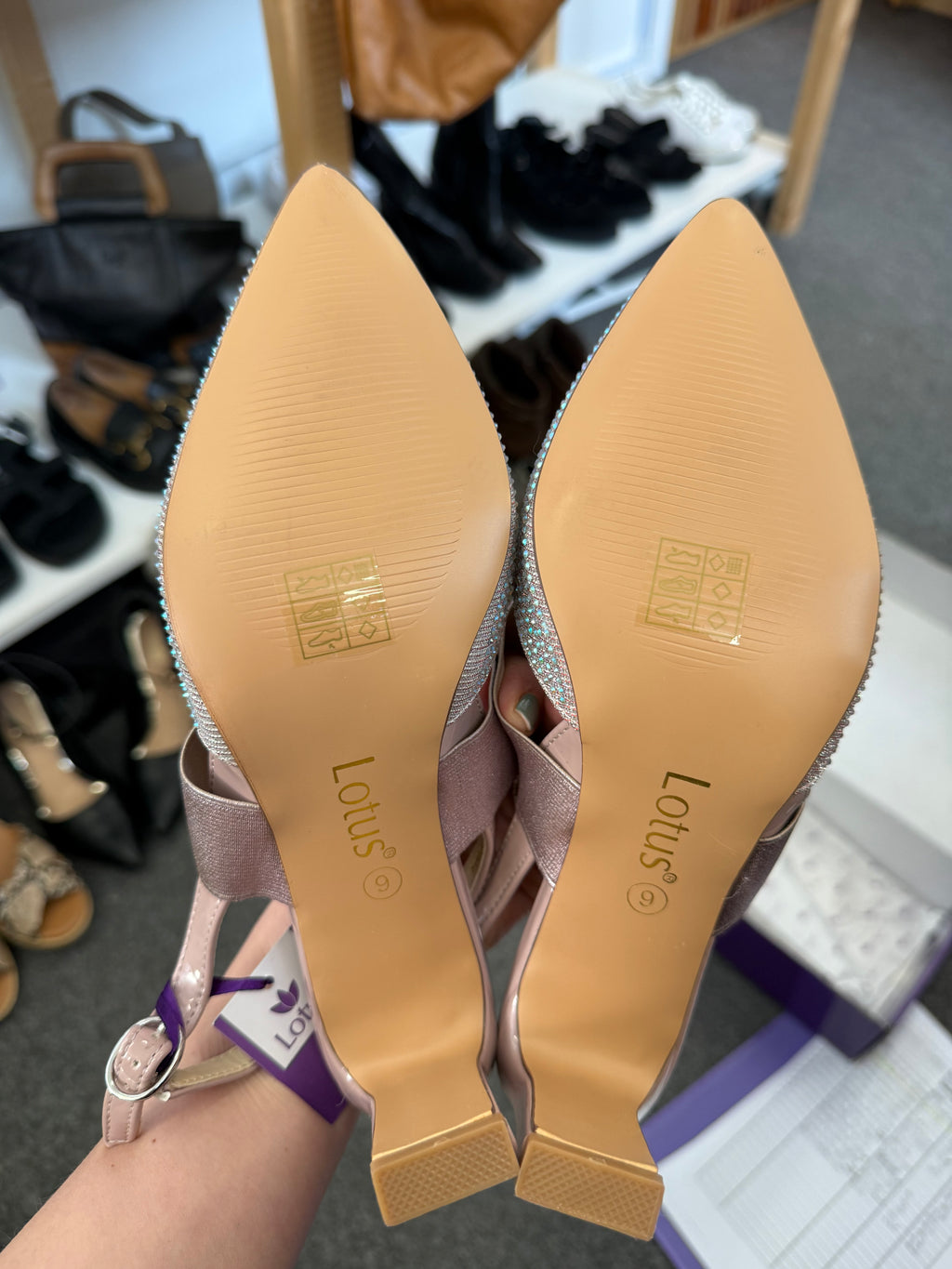 Lotus diamanté sling back heels
