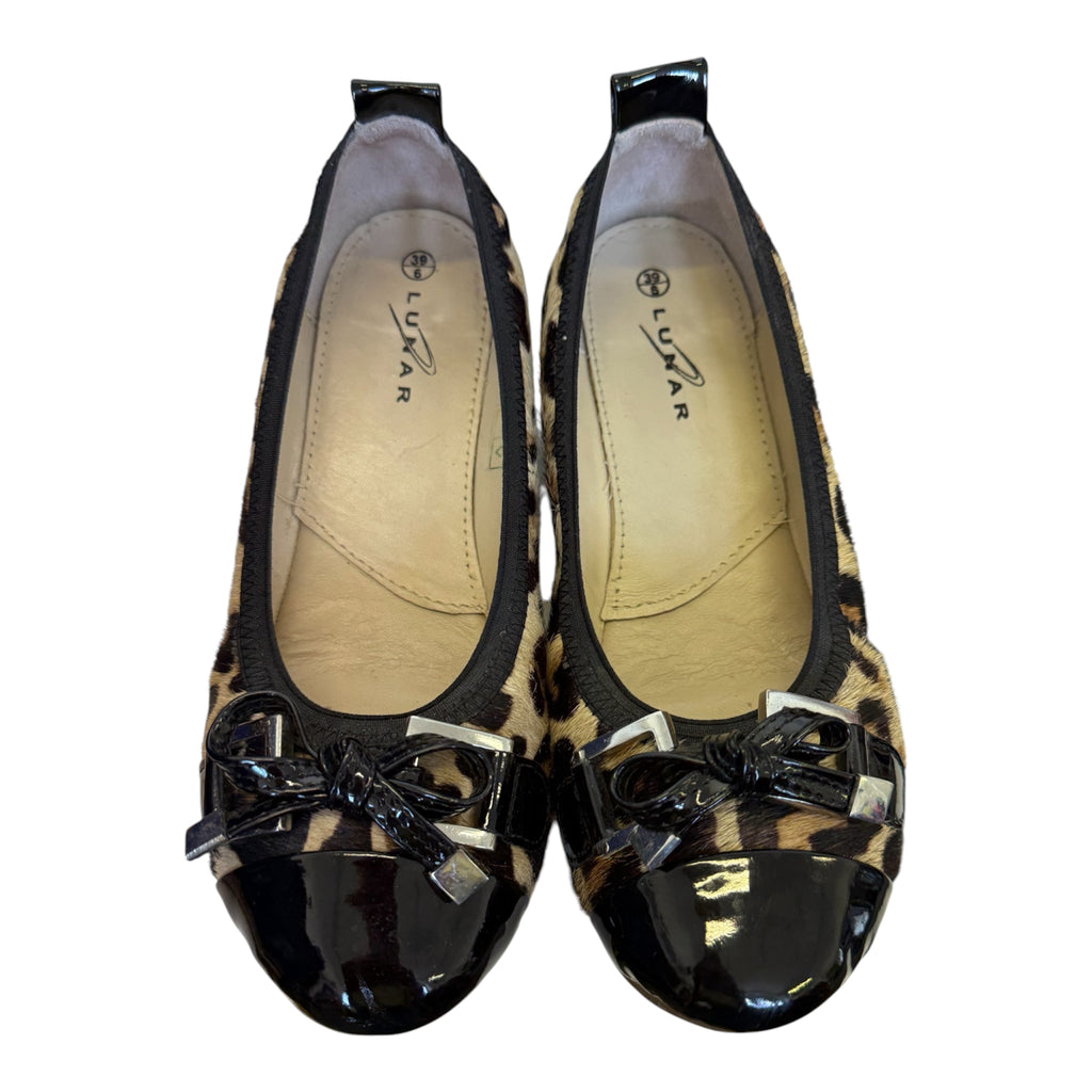 Lunar animal print faux fur bow detail ballet pumps