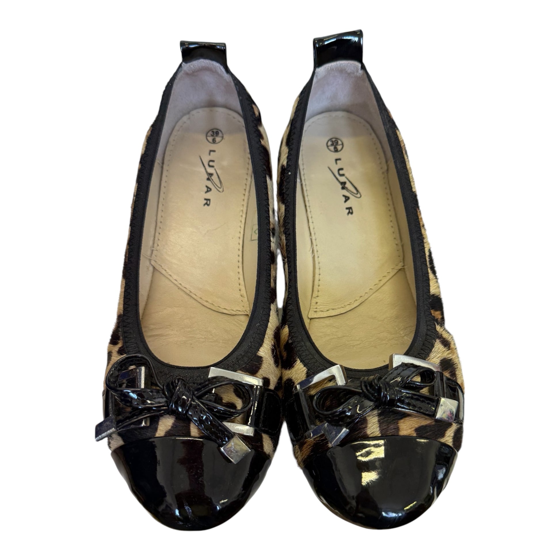 Lunar animal print faux fur bow detail ballet pumps