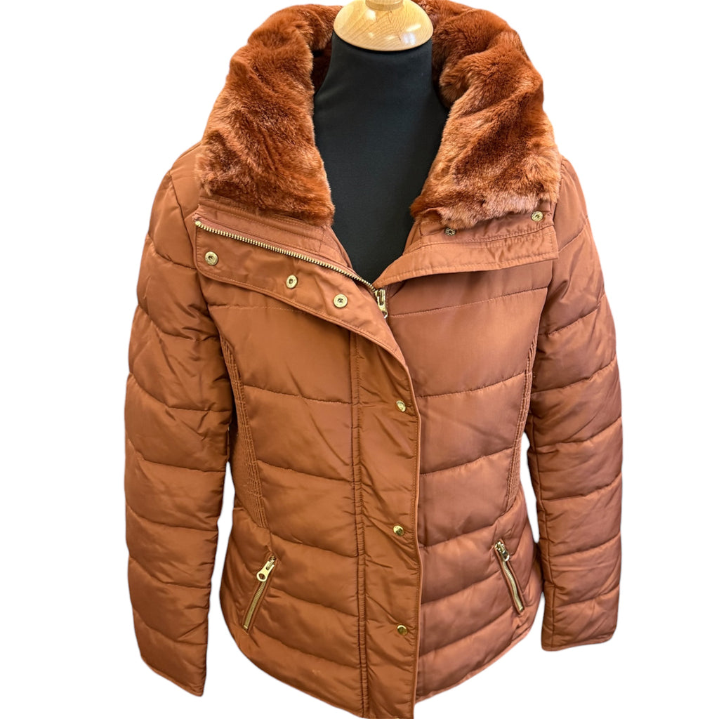 TU brown fur collar padded coat