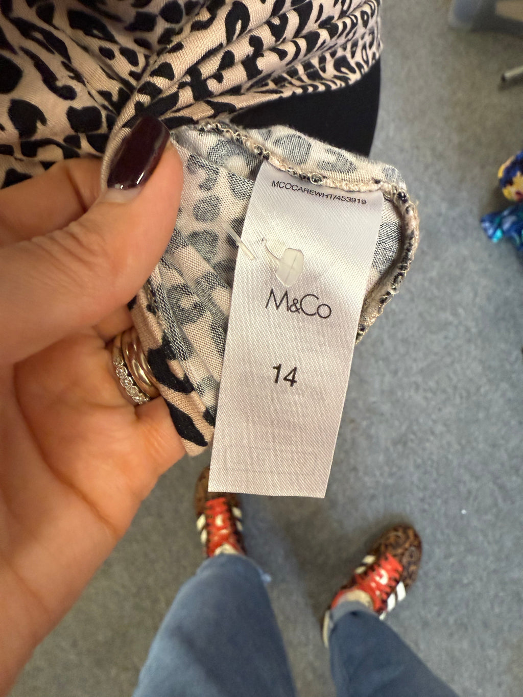 M&Co animal print tie bottom button top