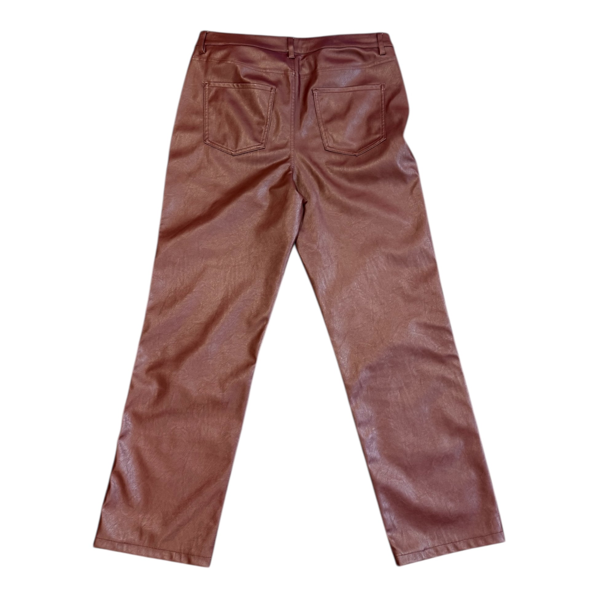 M&S burgundy straight faux leather trousers