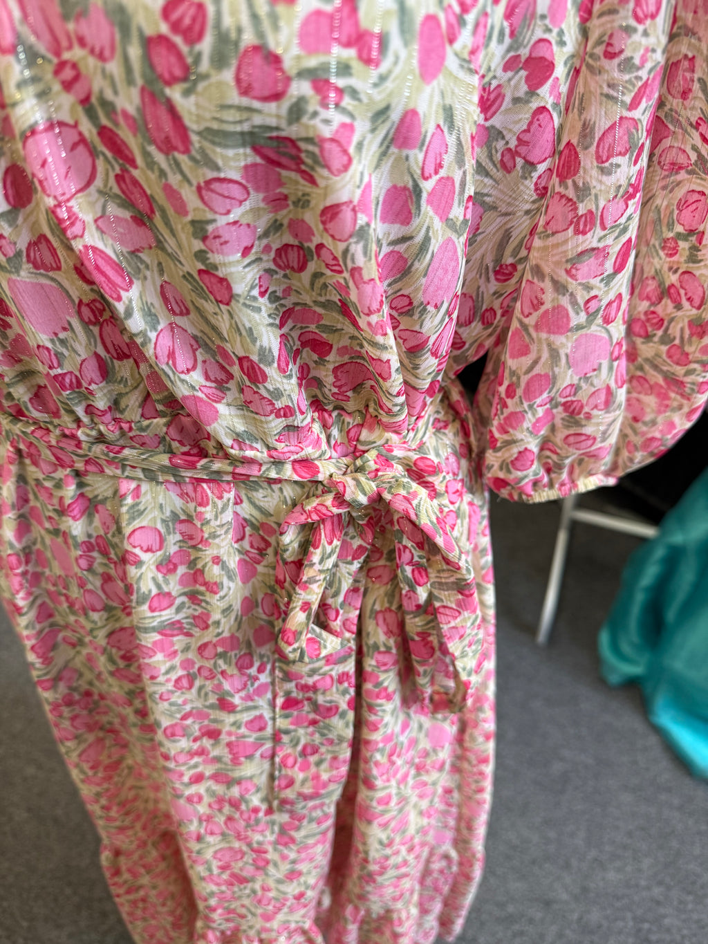 Next floral pouffe sleeve belted midi dress