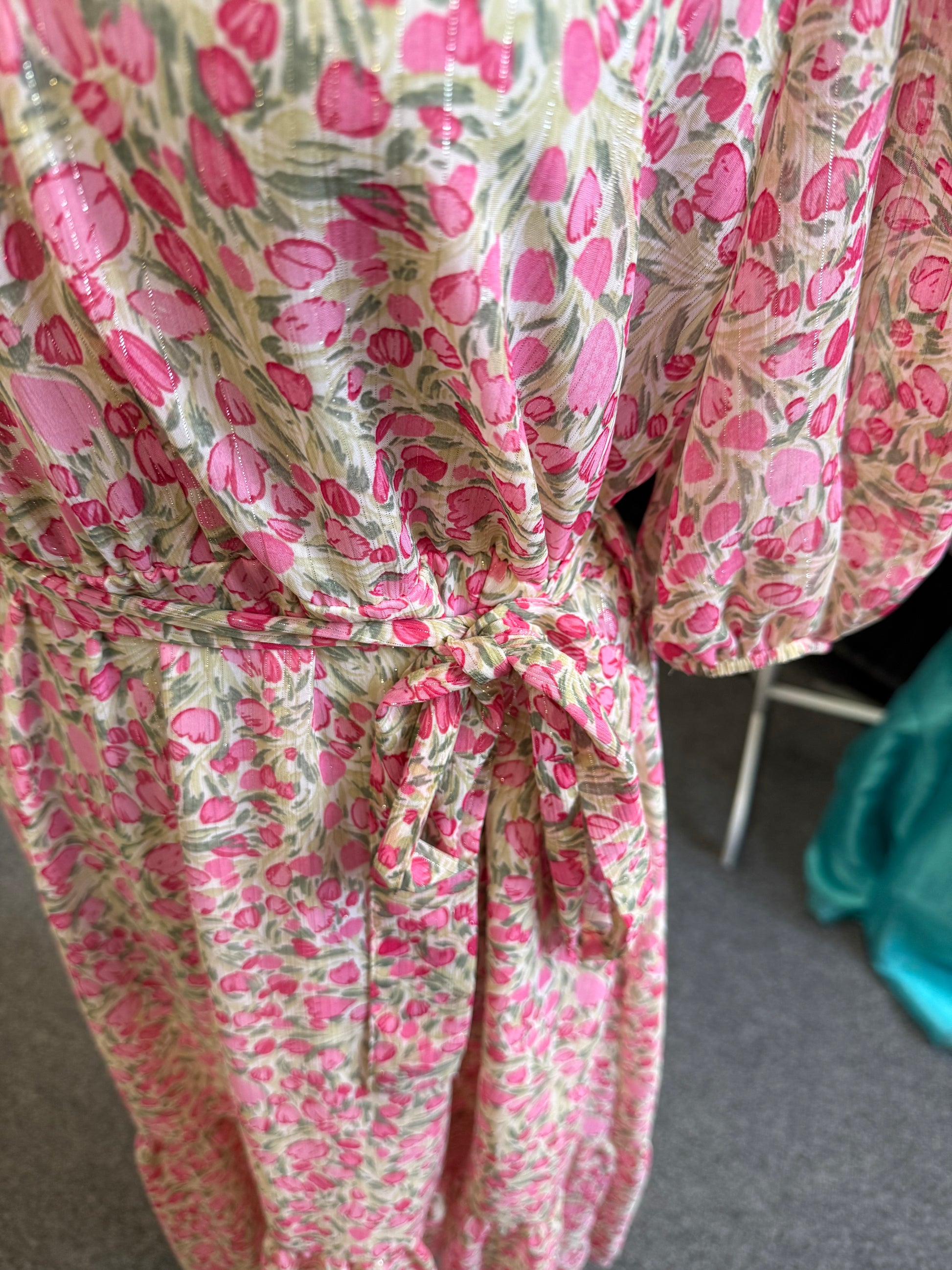 Next floral pouffe sleeve belted midi dress