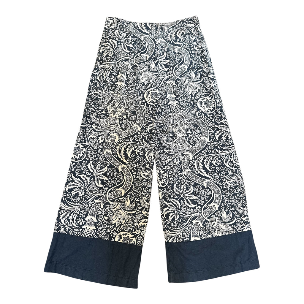 Next navy and white pattern wide leg linen trousers