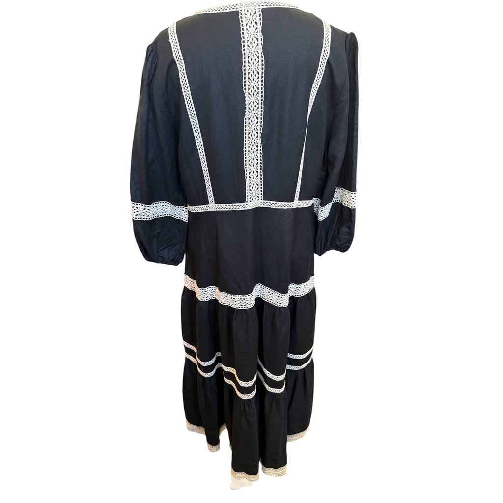 Pure Collection linen blend black and cream long sleeved maxi dress