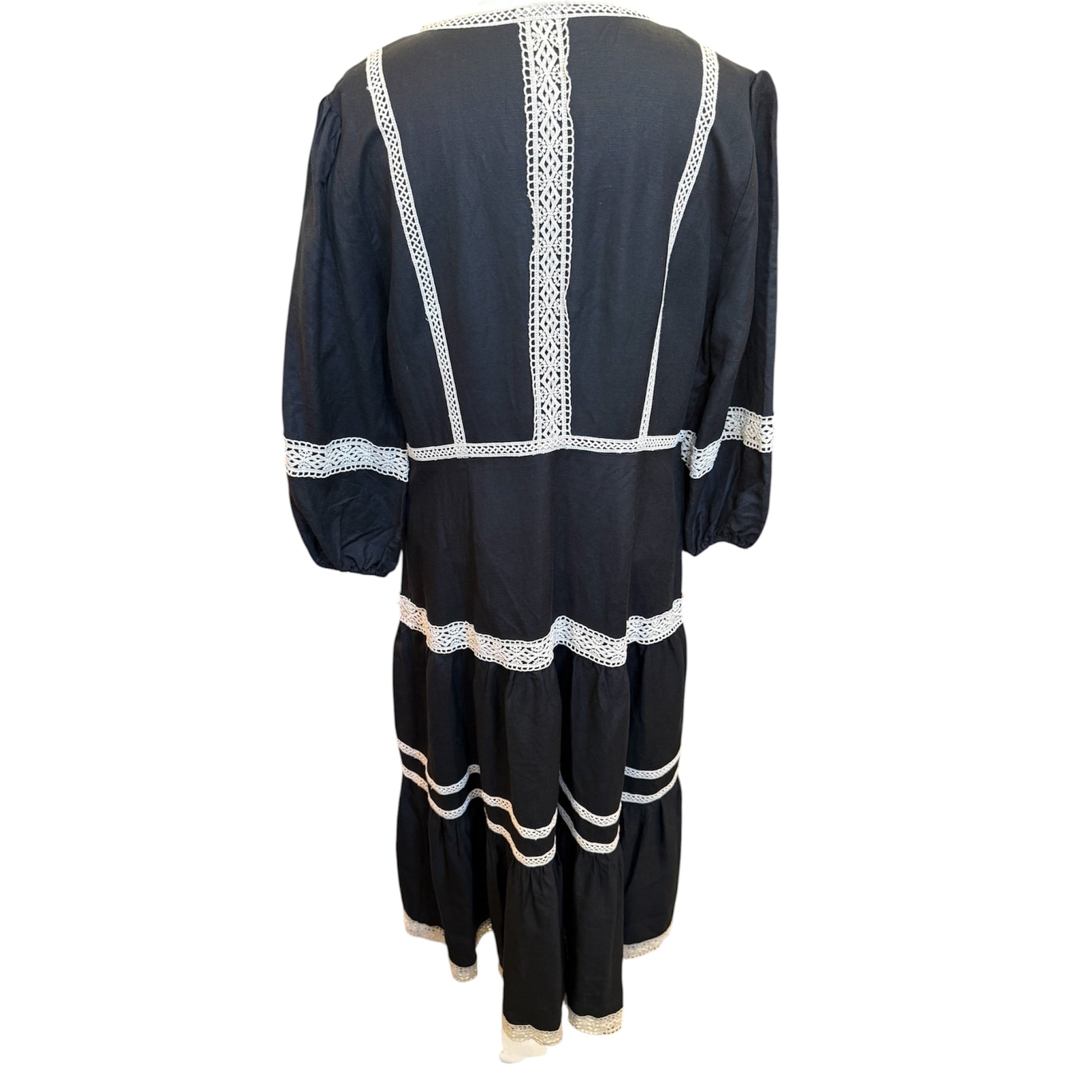 Pure Collection linen blend black and cream long sleeved maxi dress