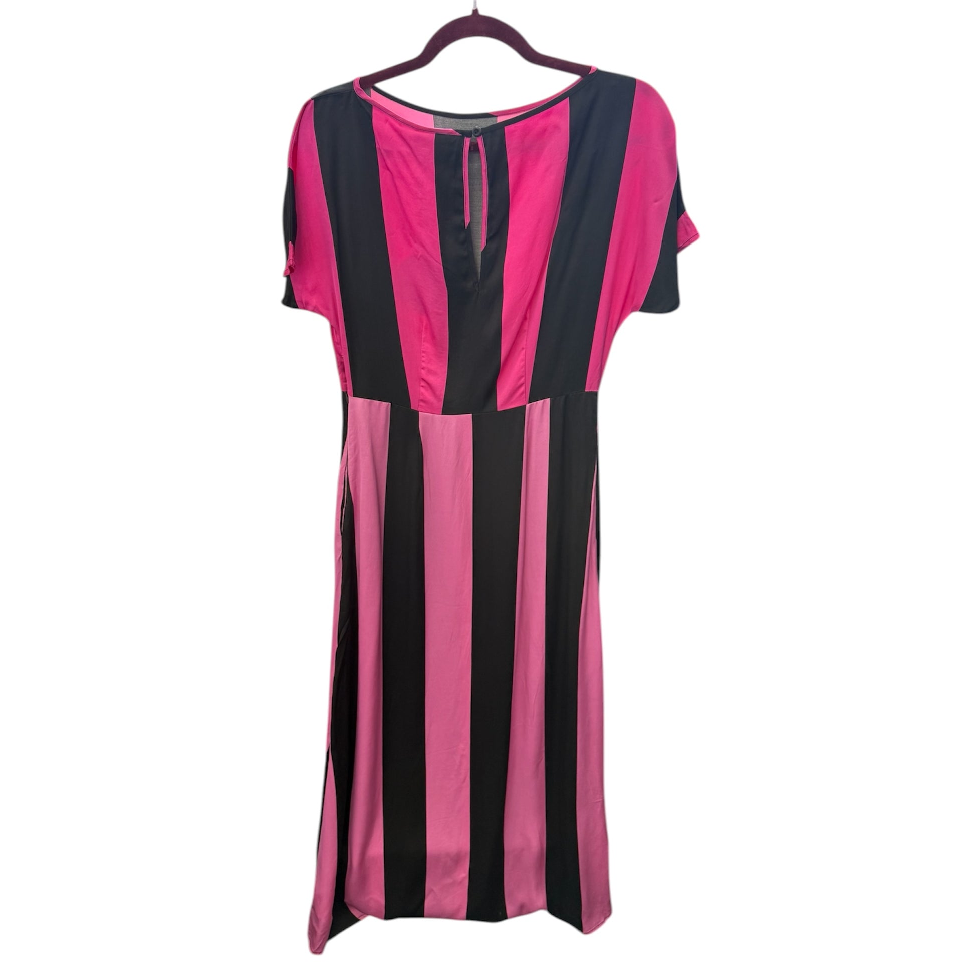 Christopher John Roger’s pink and black stripe midi dress with pockets