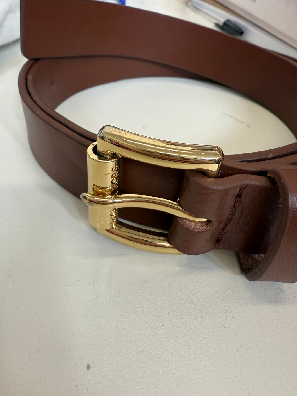 Michael Kors gold buckled brown leather belt
