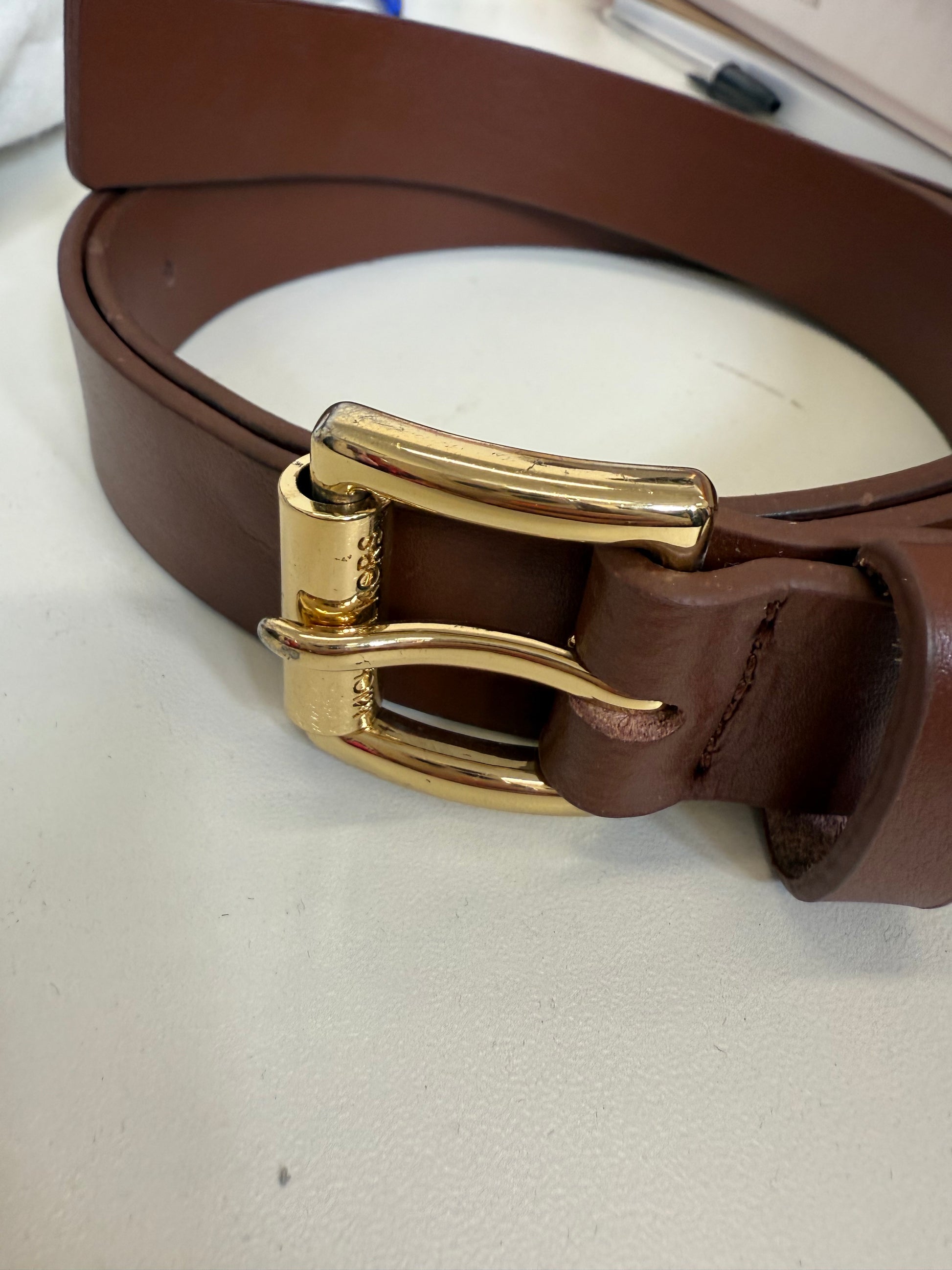 Michael Kors gold buckled brown leather belt