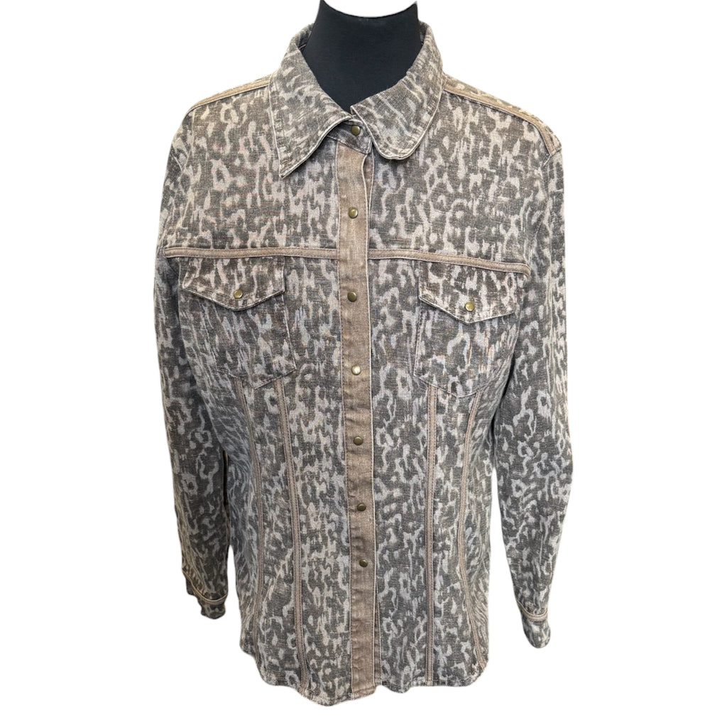 DG2 by Diane Gilman animal print denim shirt jacket