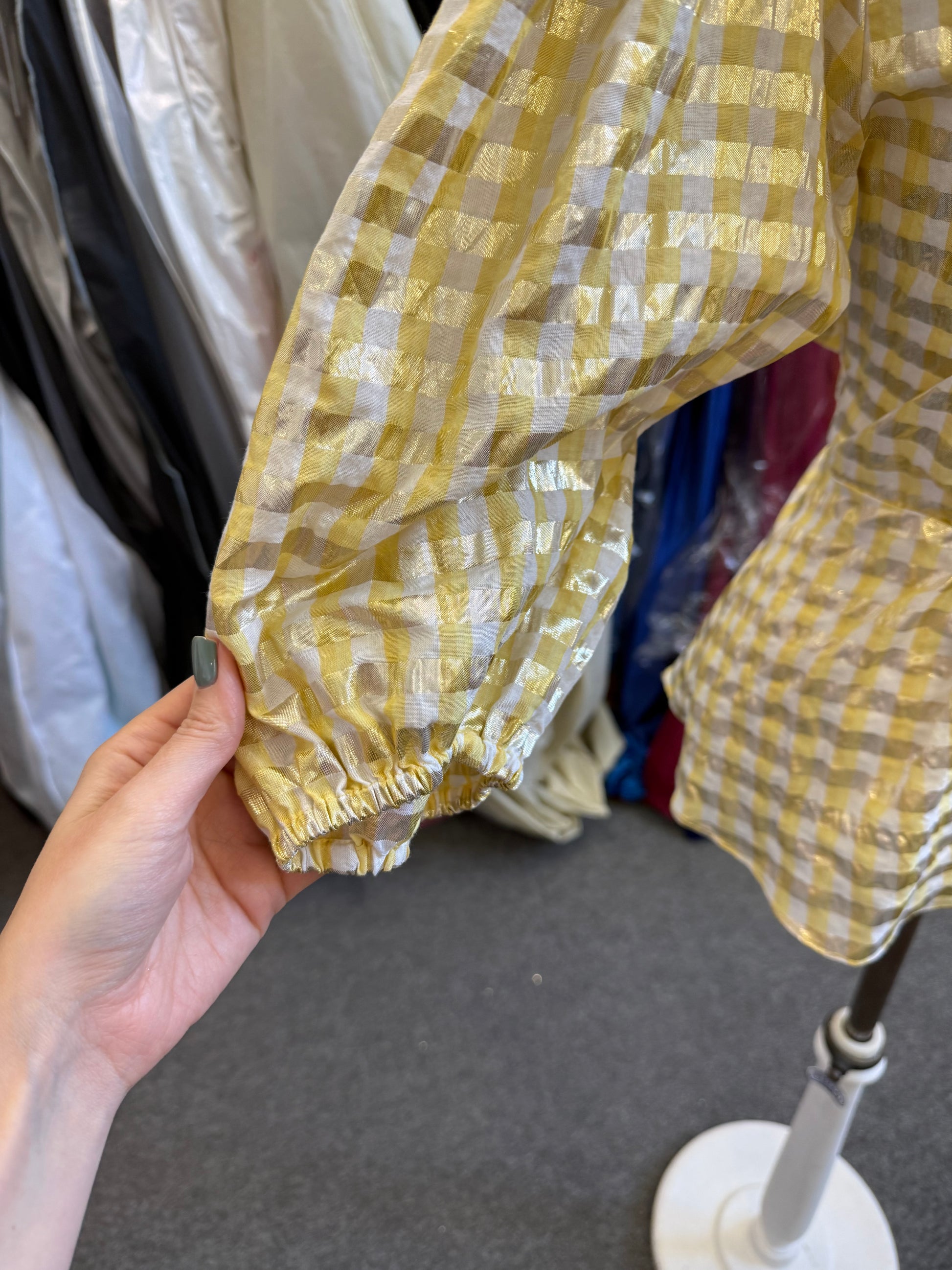 ASOS yellow and gold gingham peplum top