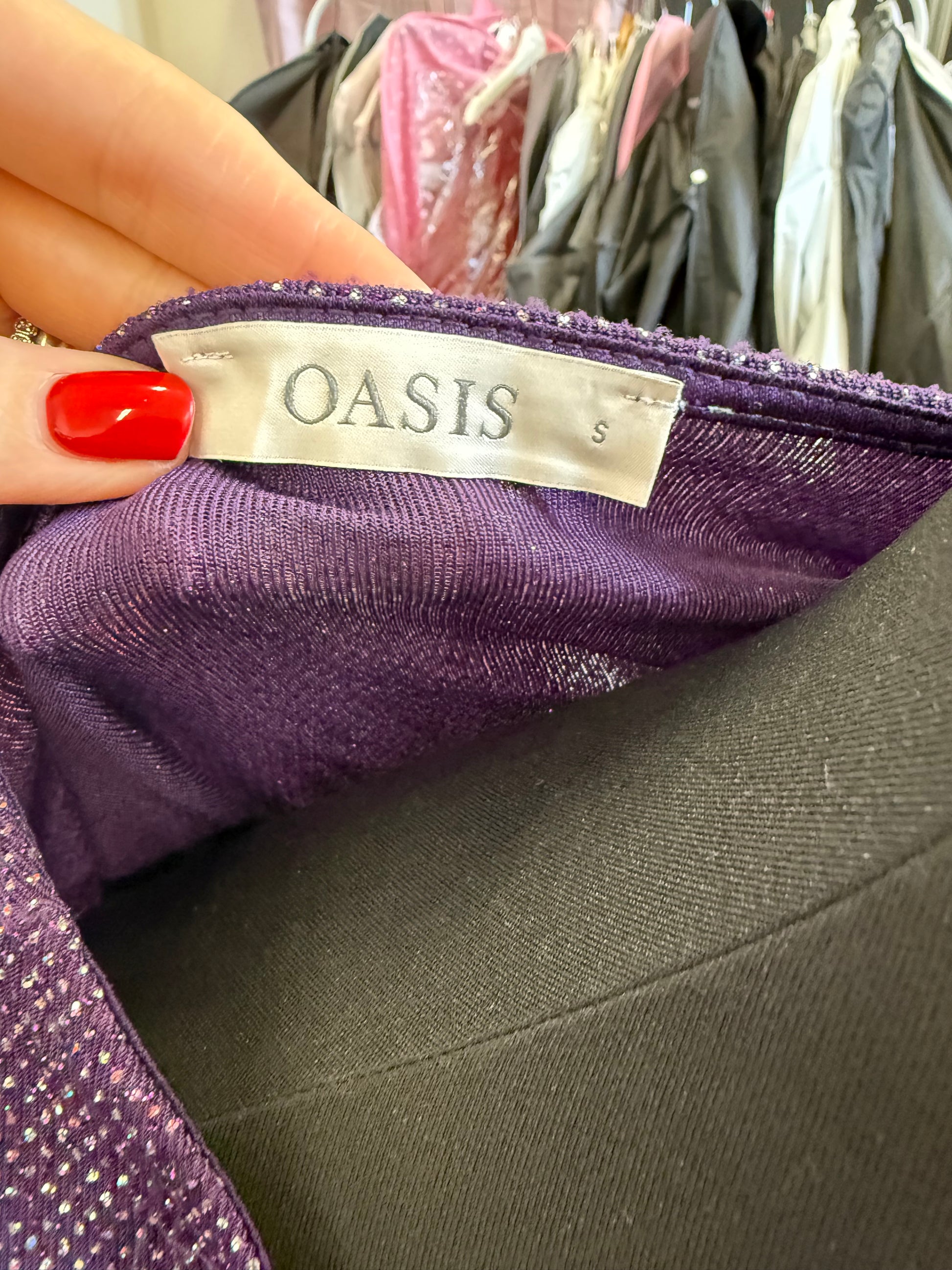 Oasis purple glitter knot detail short sleeved top