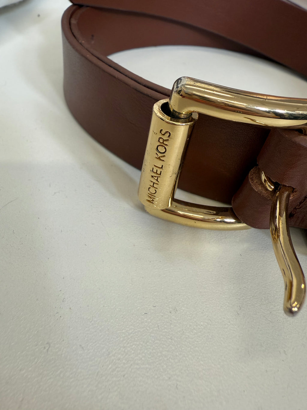 Michael Kors gold buckled brown leather belt