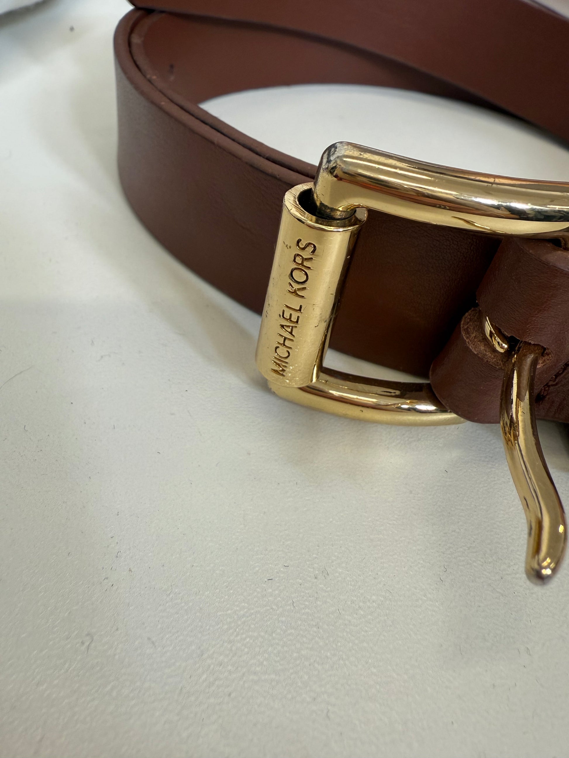 Michael Kors gold buckled brown leather belt