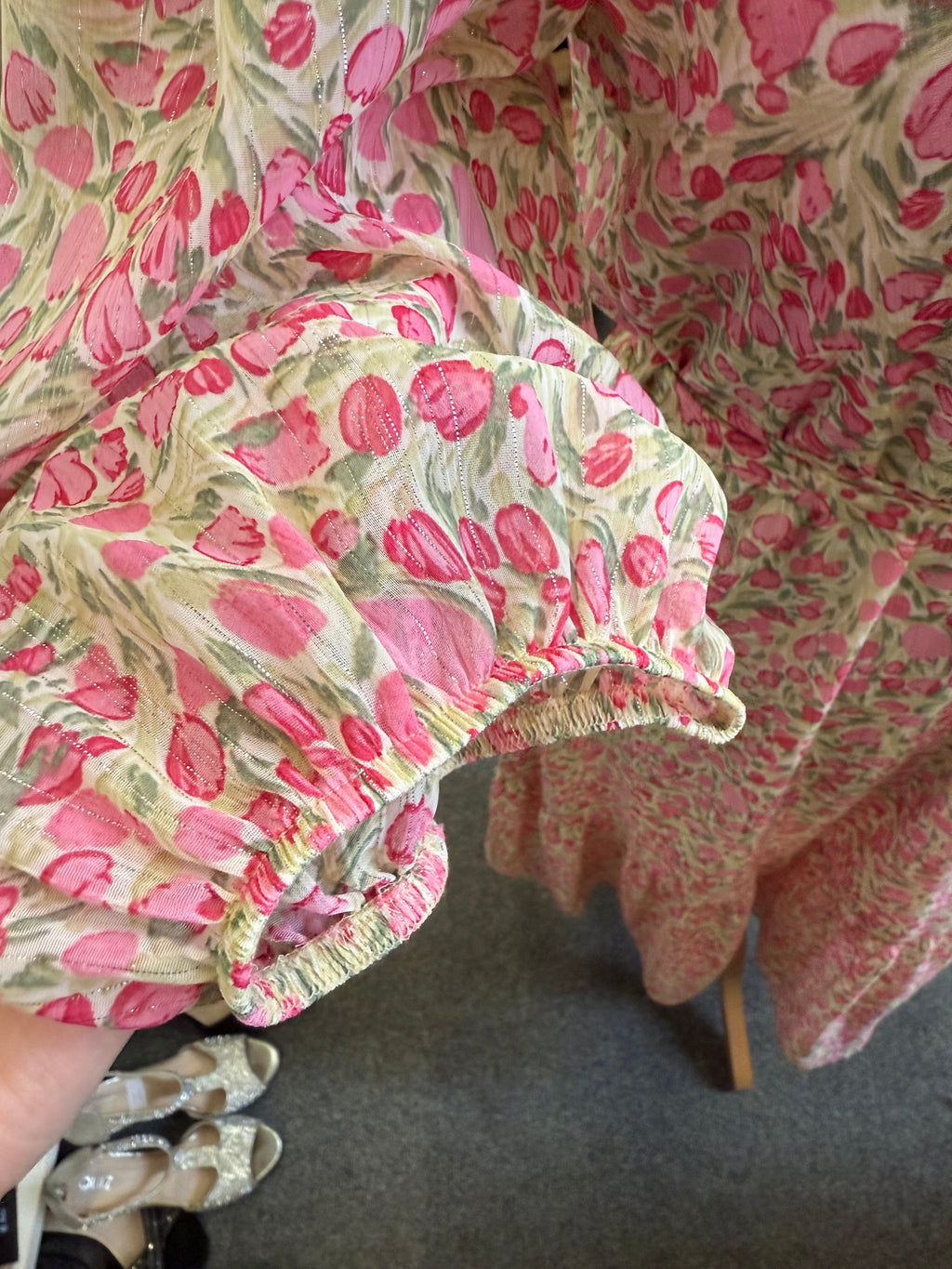 Next floral pouffe sleeve belted midi dress