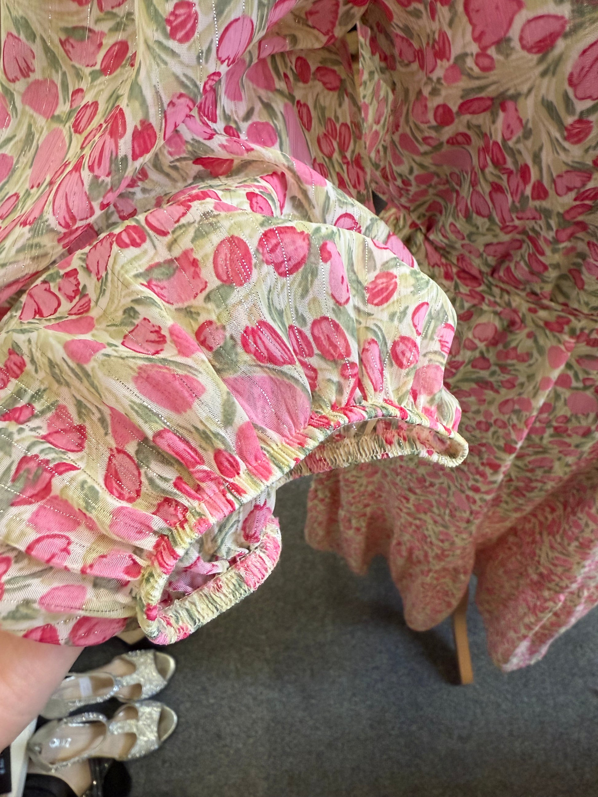 Next floral pouffe sleeve belted midi dress