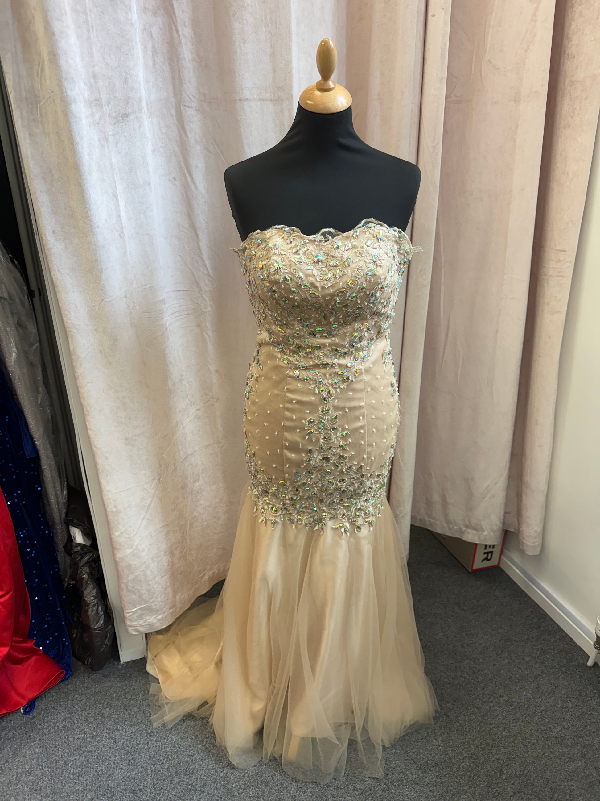 Strapless jewel detail fishtail dress