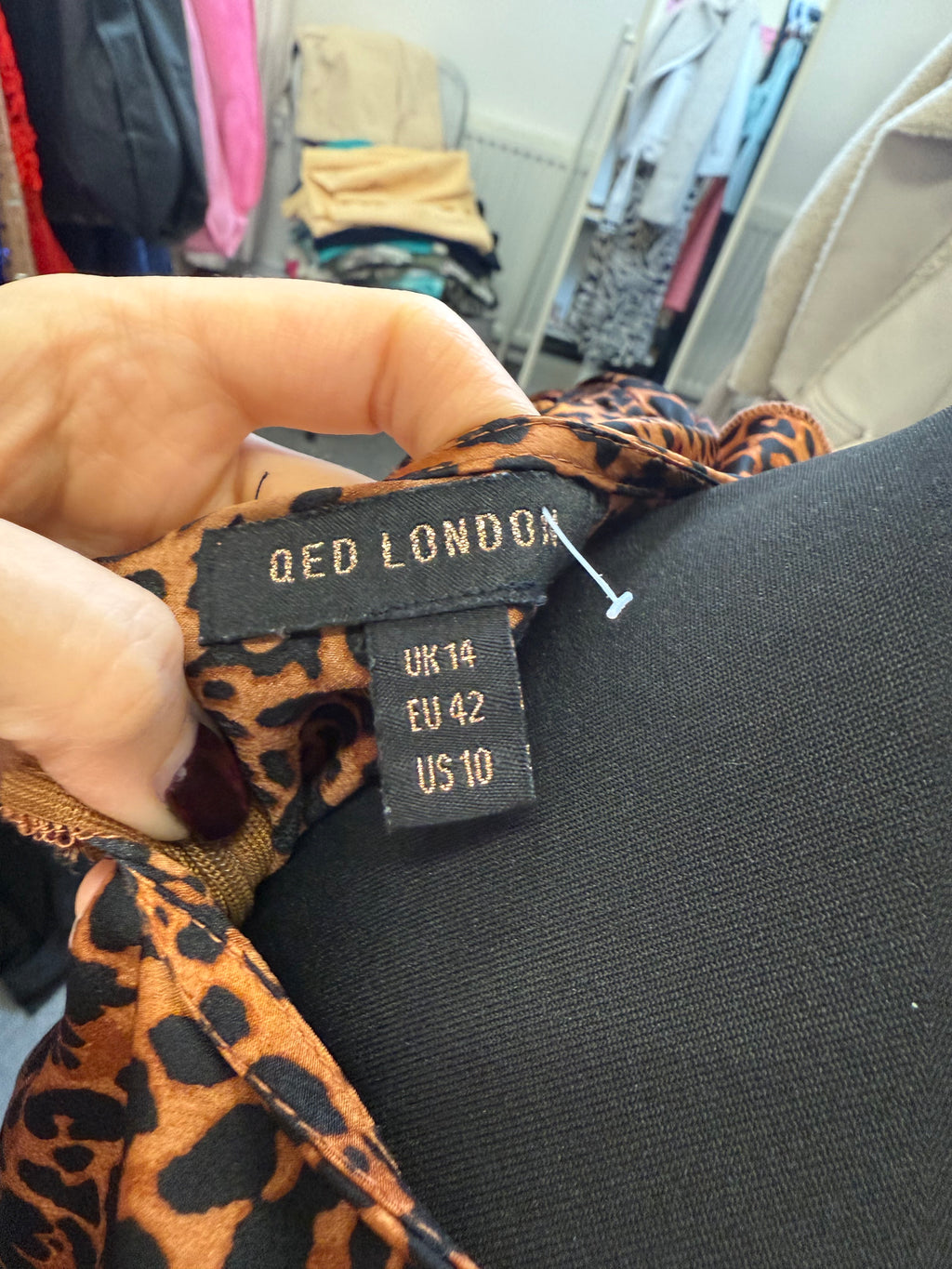 QED London animal print frill long sleeved dress