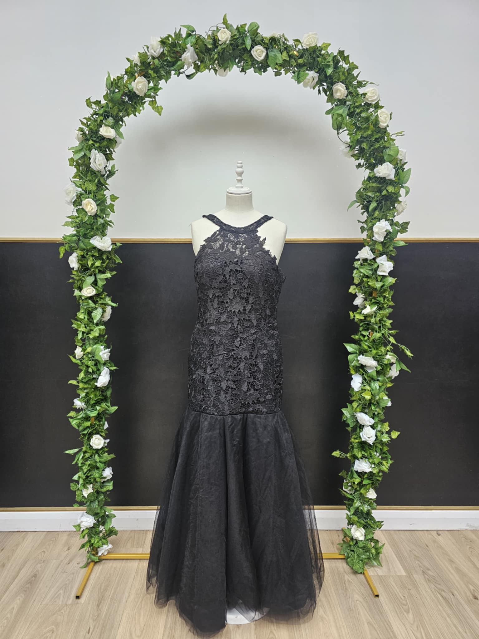 Black lace halter tulle bottom dress