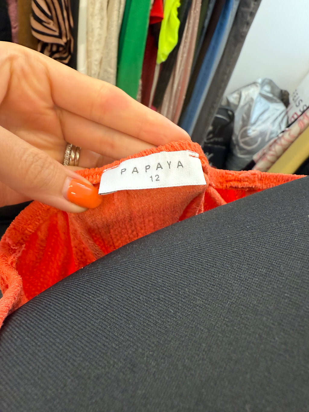 Papaya orange rusched front top