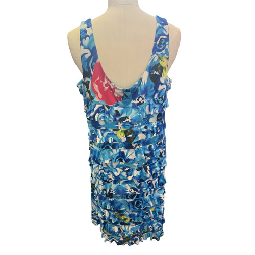 Al Paradise blue floral diamanté tier sleeveless dress