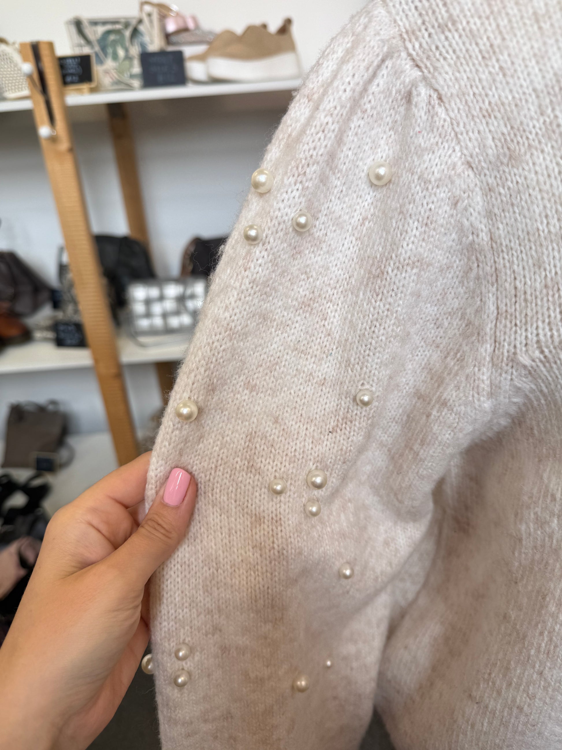 George pearl detail sleeve round neck jumper