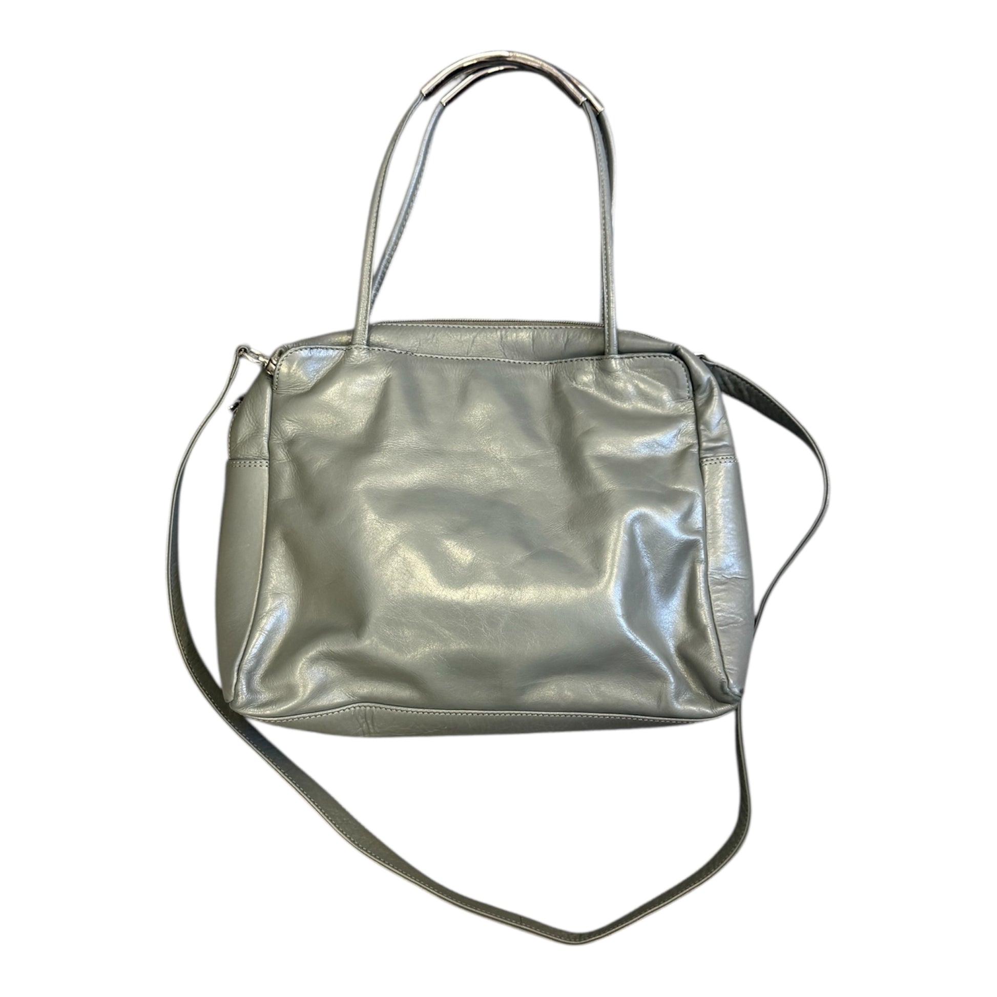 Grey leather metal detail strap handbag