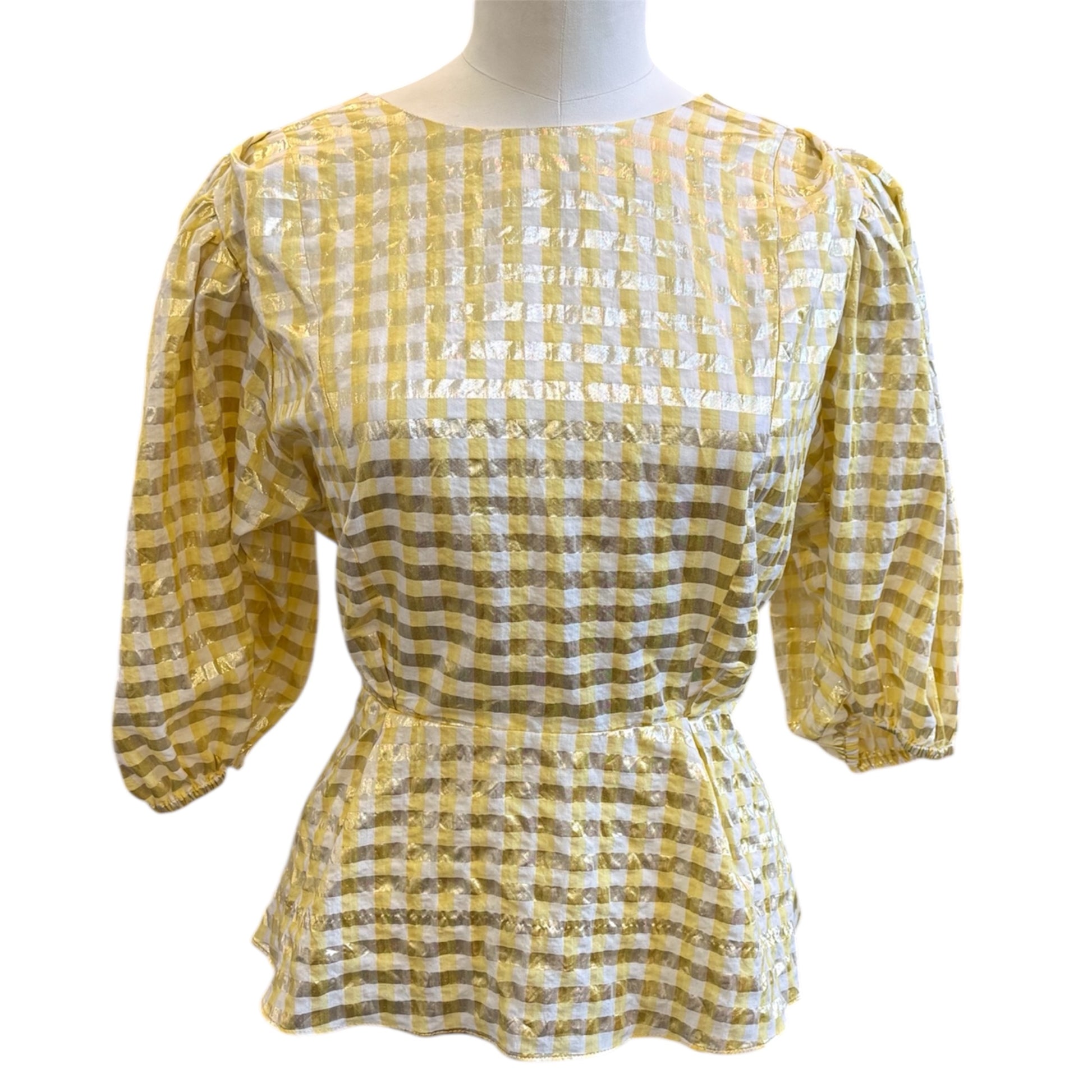 ASOS yellow and gold gingham peplum top