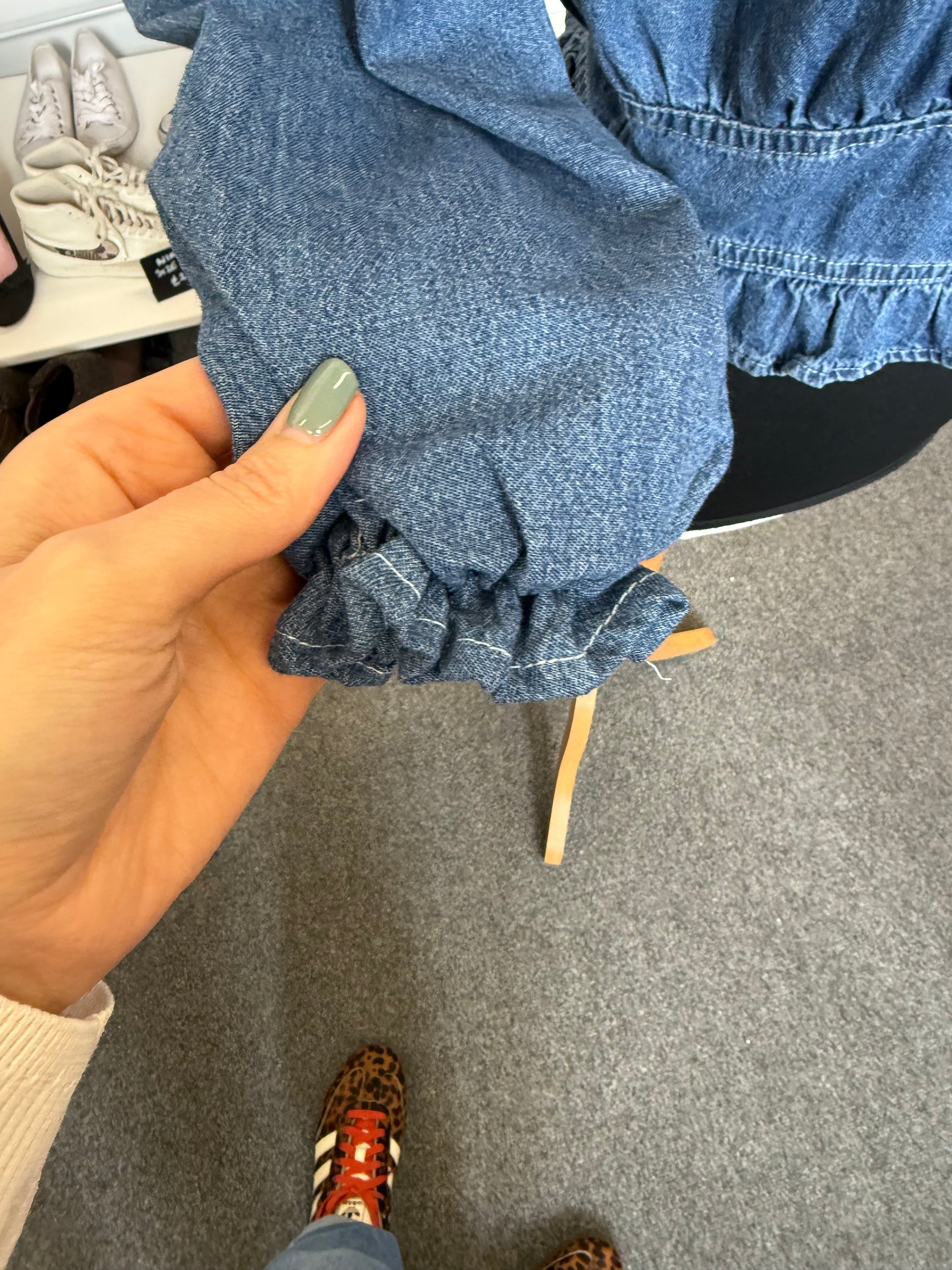 Sugar denim frill long sleeve peplum blouse