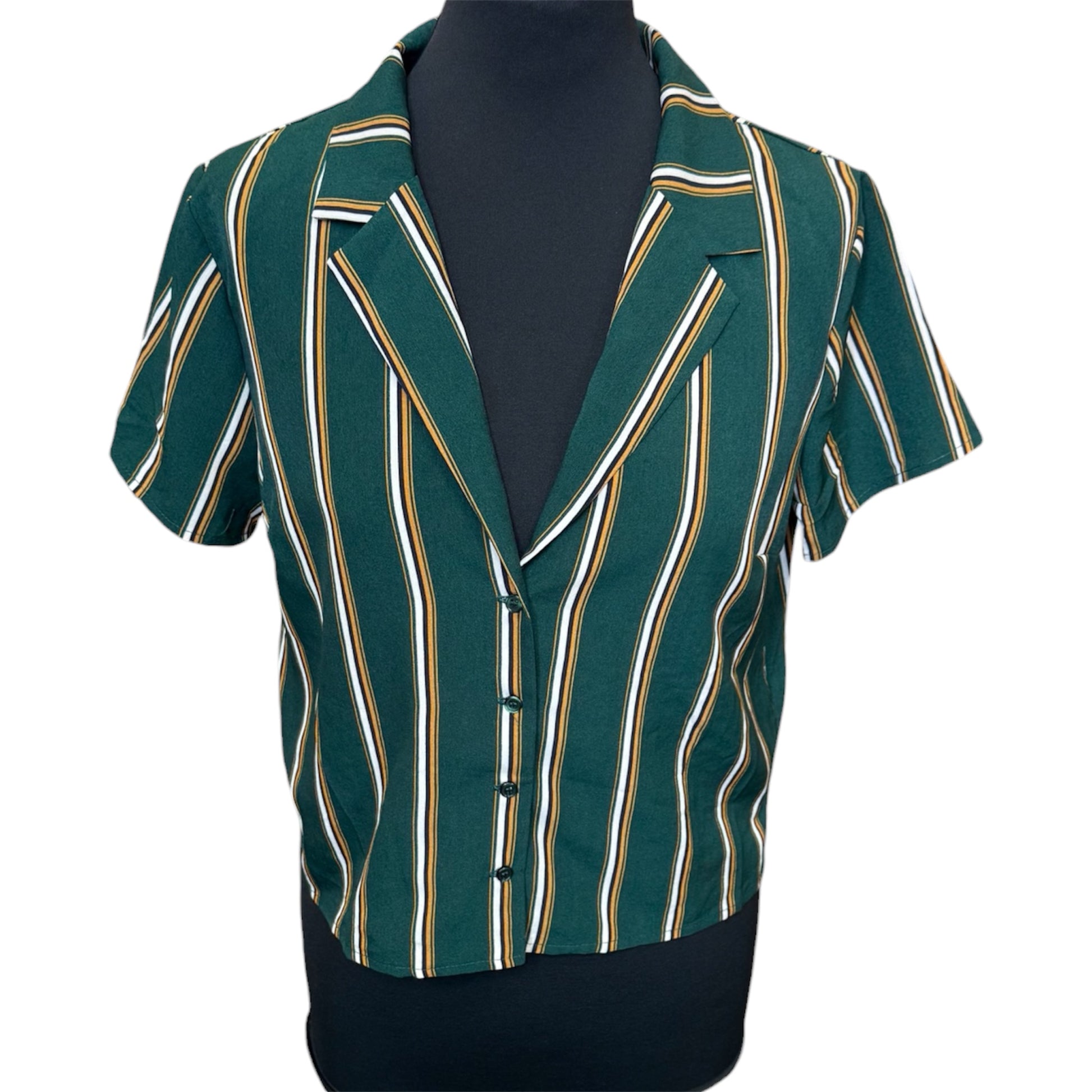 Green stripe button blouse