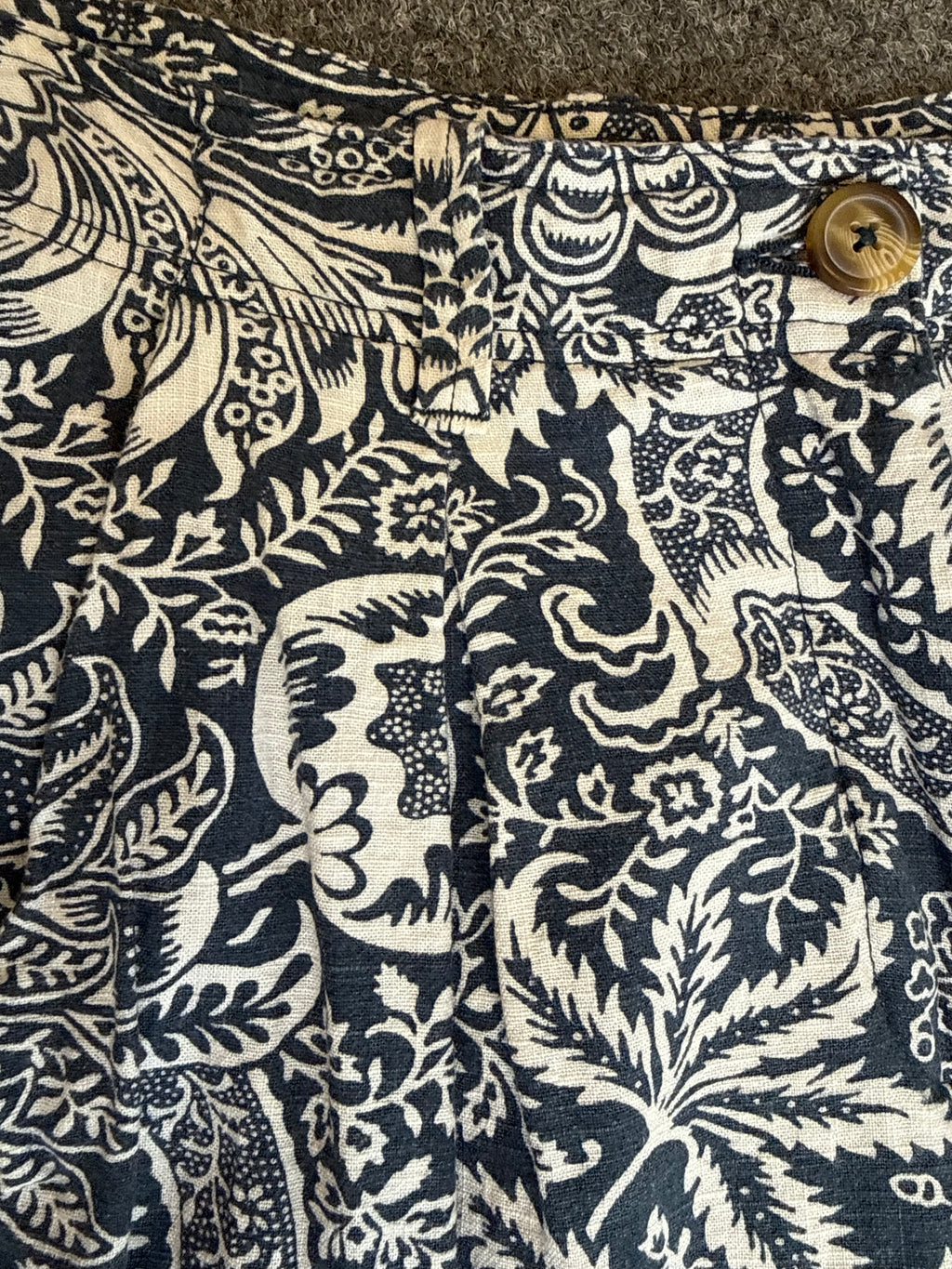 Next navy and white pattern wide leg linen trousers