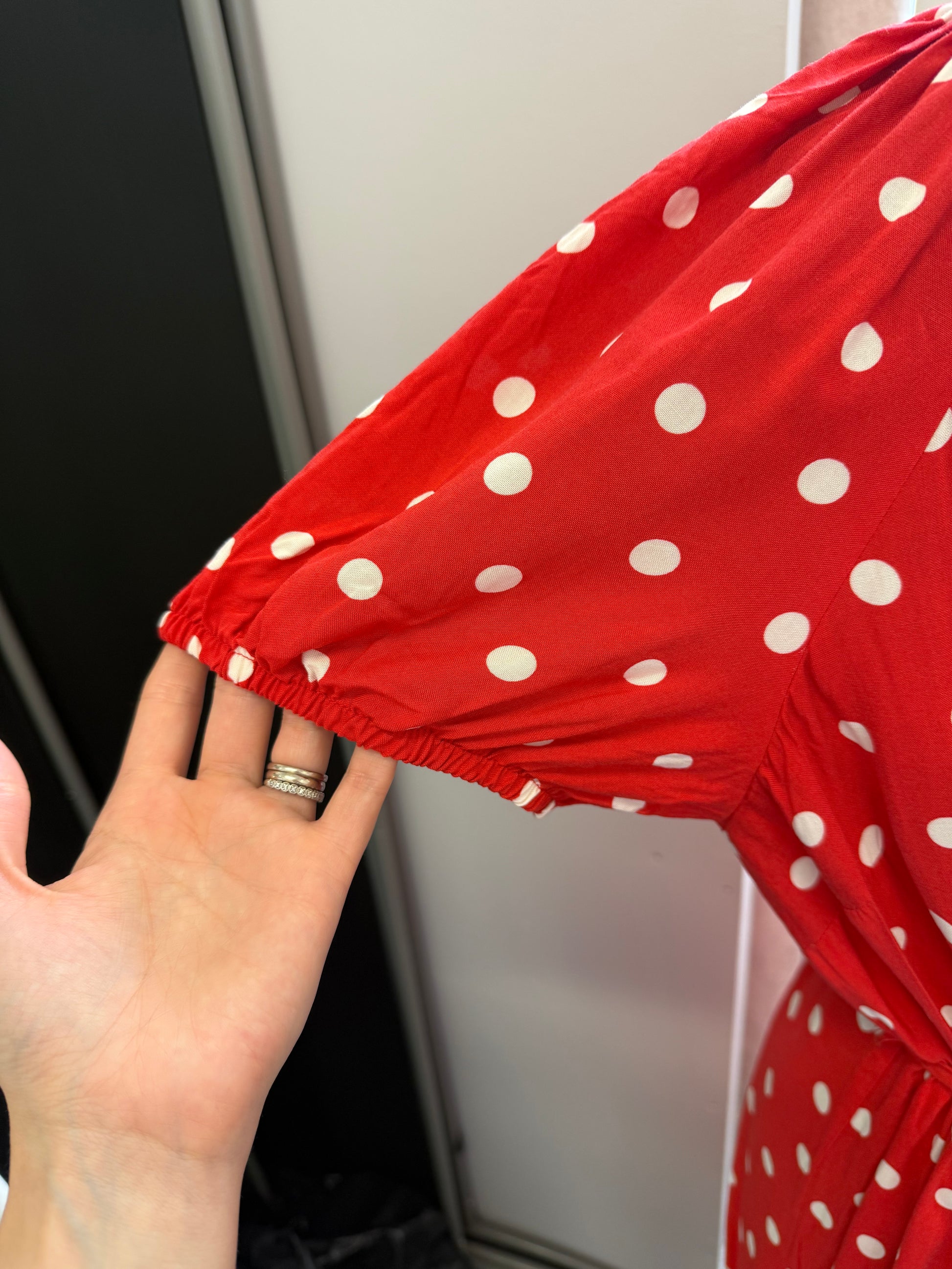 Nutmeg red and white polka dot belted midi dress