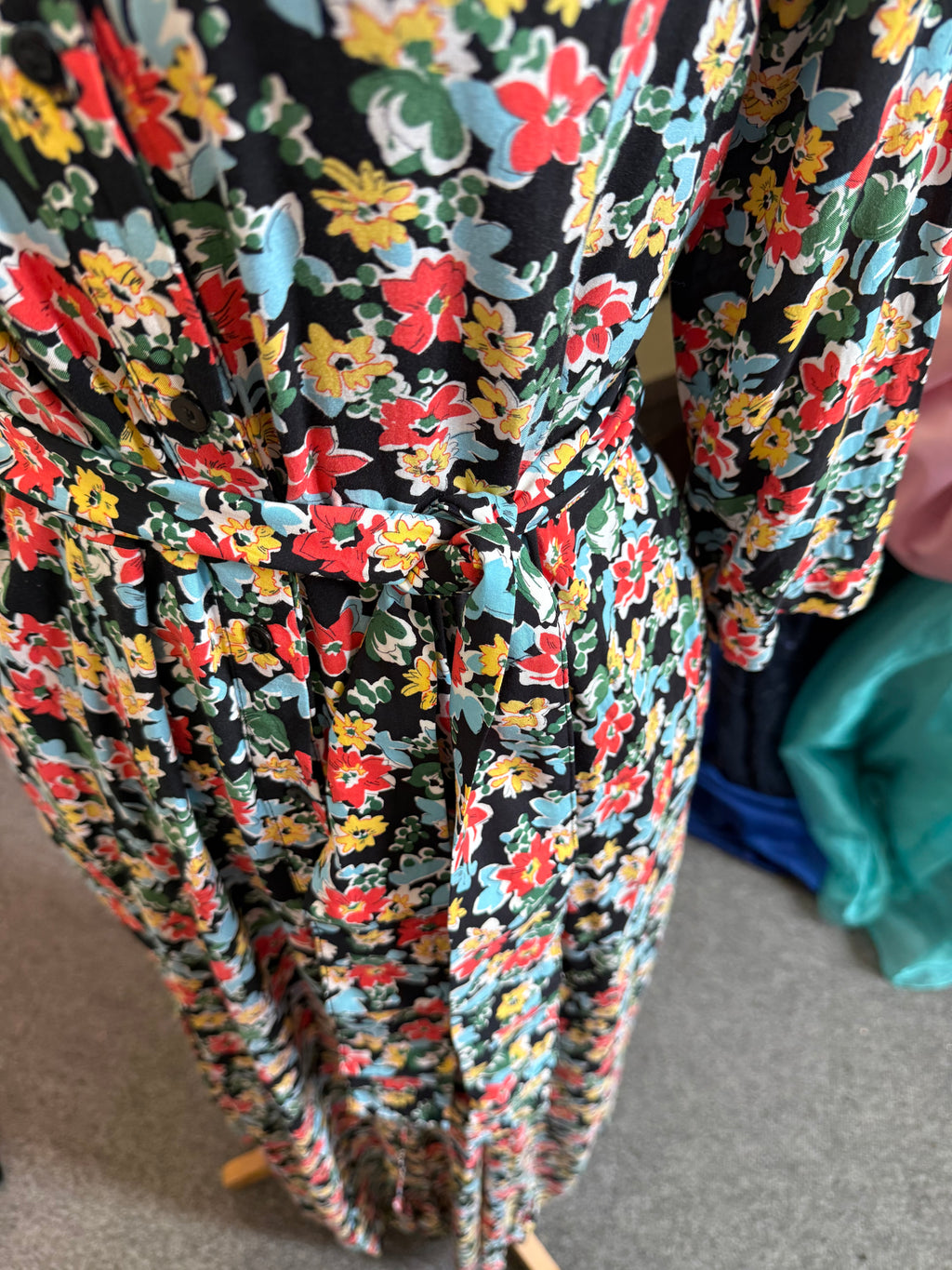 Zara floral long sleeved buttoned and belted maxi dress