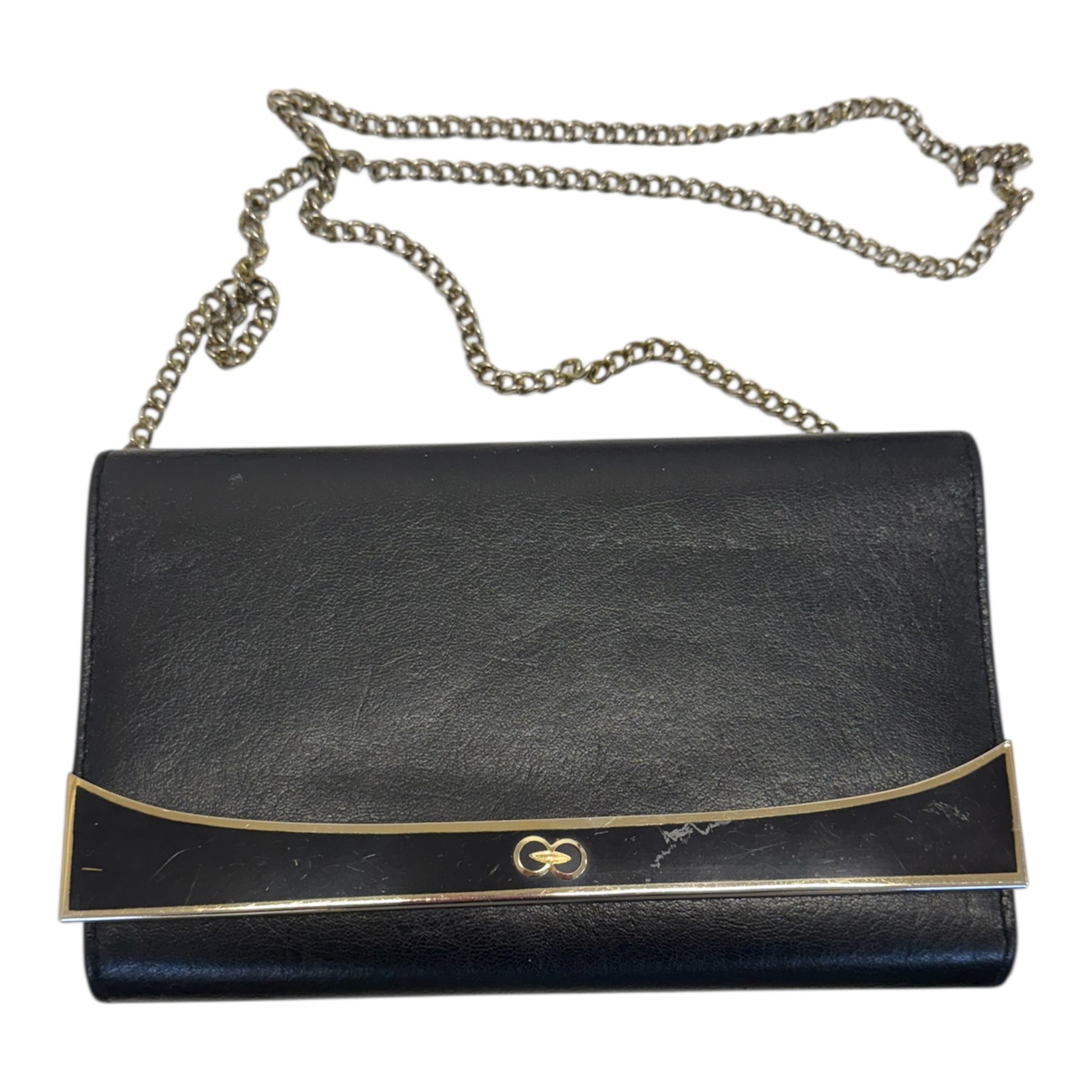 Black and gold chain strap evening bag